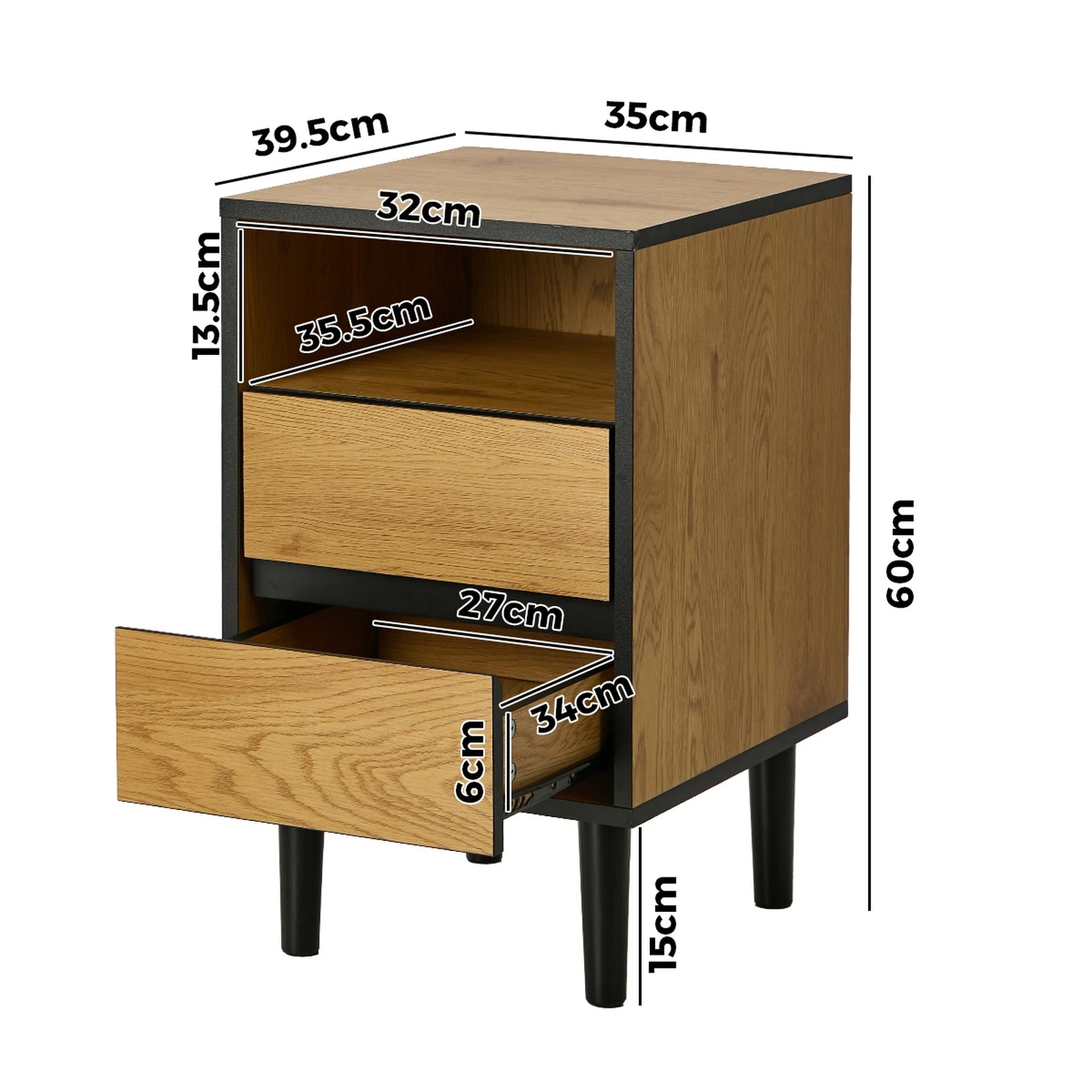 2 Oikiture Bedside Table 2 Drawers Shelf Side End Table Nightstand - Natural, 2 of 8