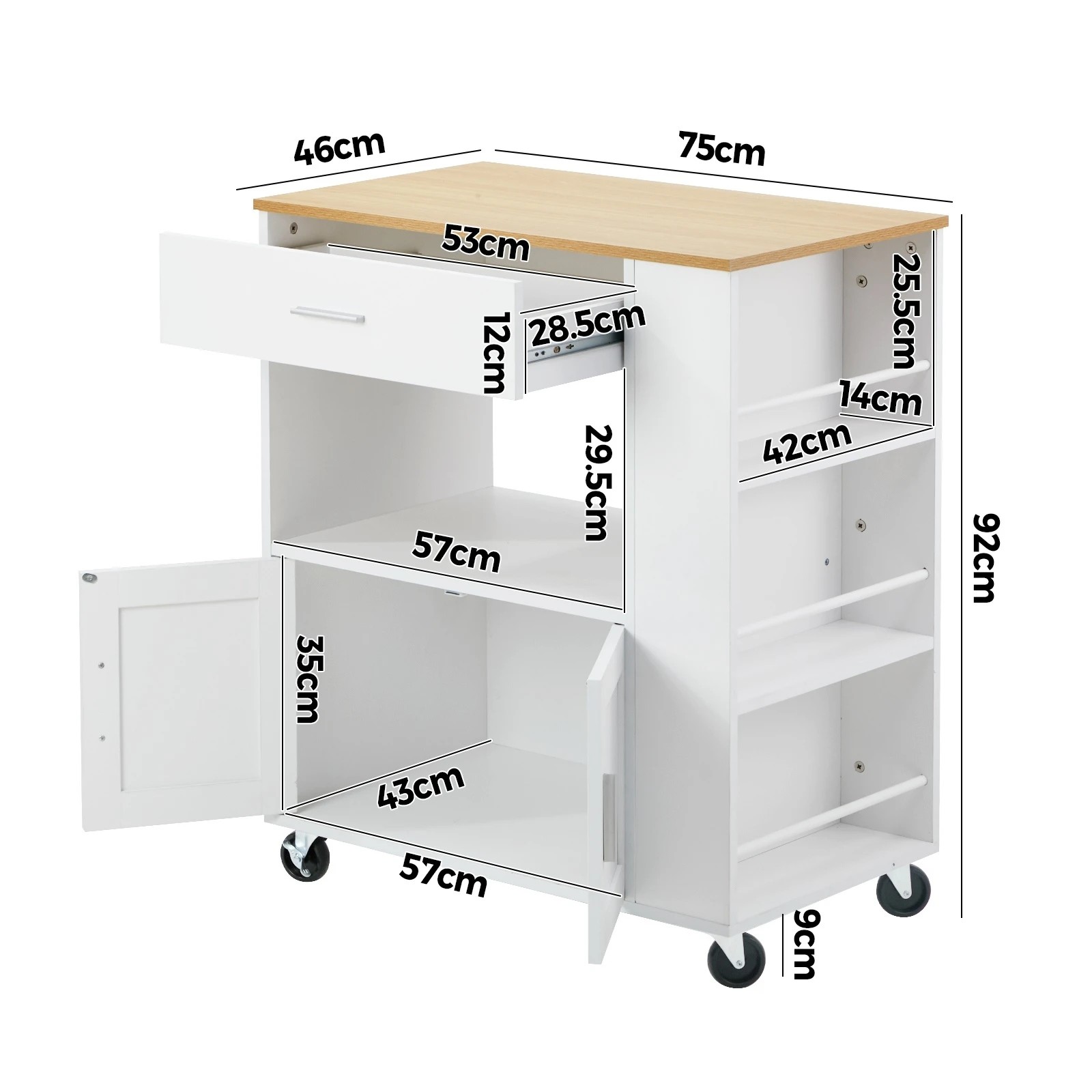 2 Oikiture Kitchen Island Trolley Cart with Drawer & Towel Rack - White, 2 of 10