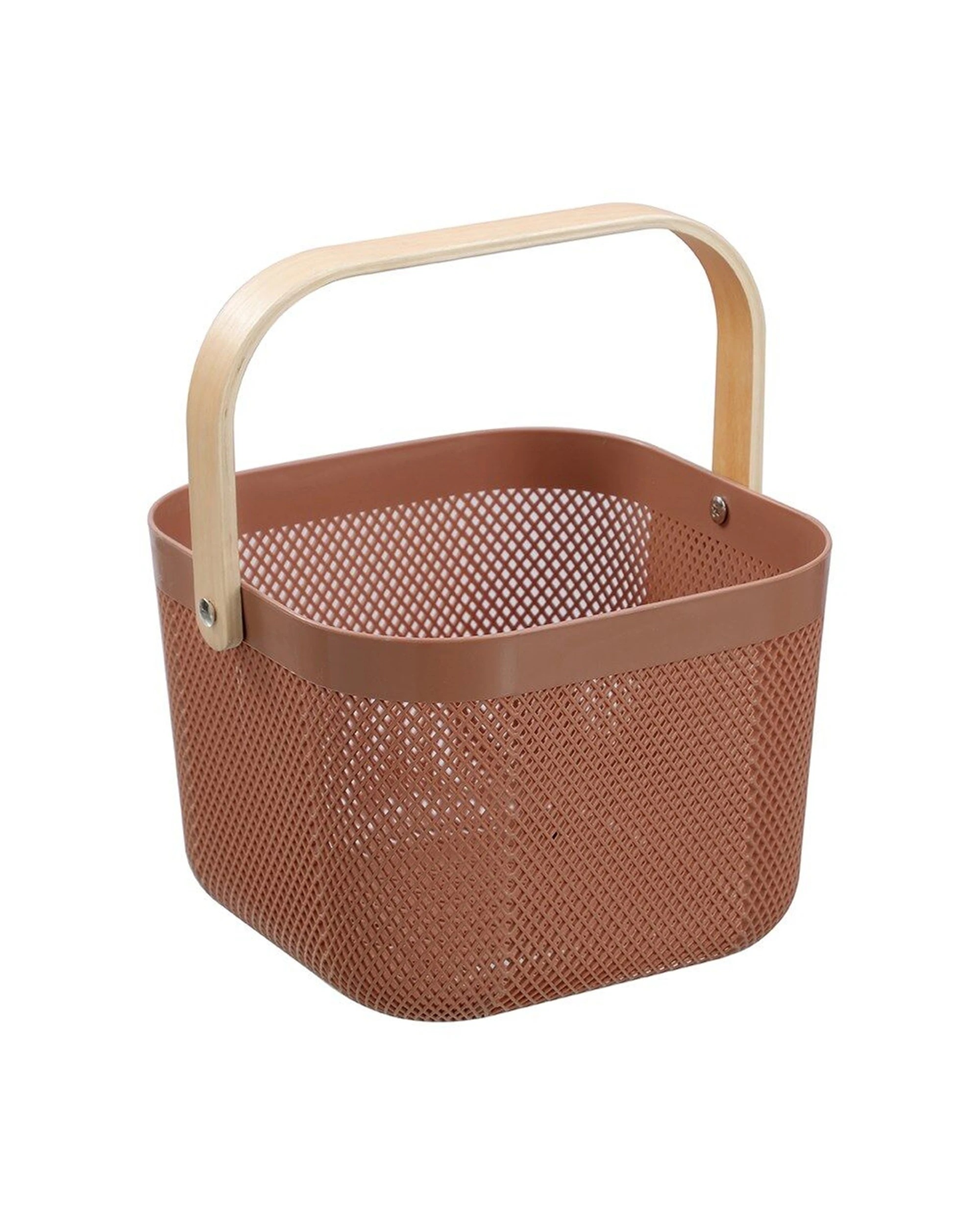 6 Boxsweden Mesh Plastic Basket Wood Handle Medium 24.5x24.5x18cm - Multi, 6 of 7