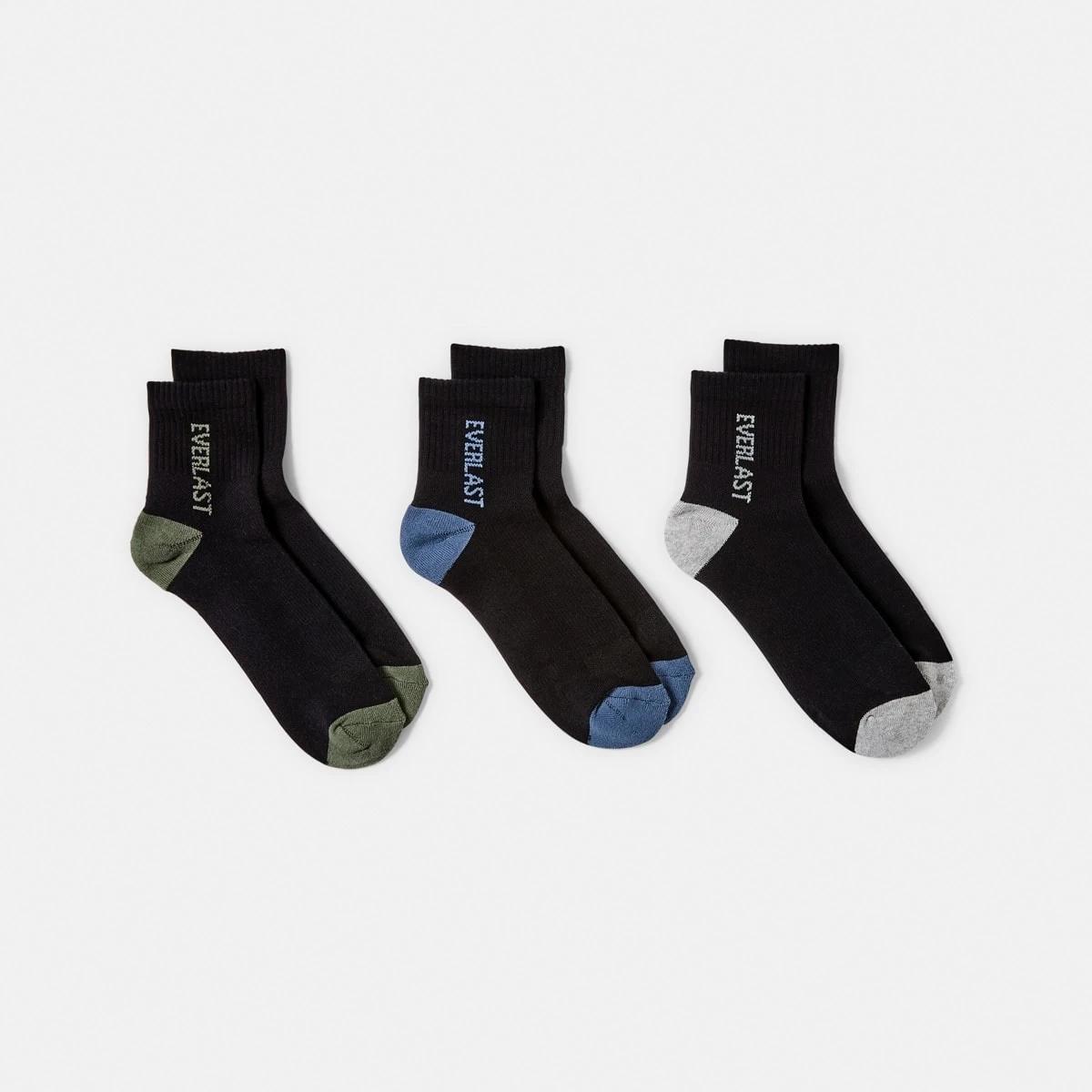 1 3 Pack Everlast Mens Quarter Crew Socks Blk Qtr Pk, 1 of 3