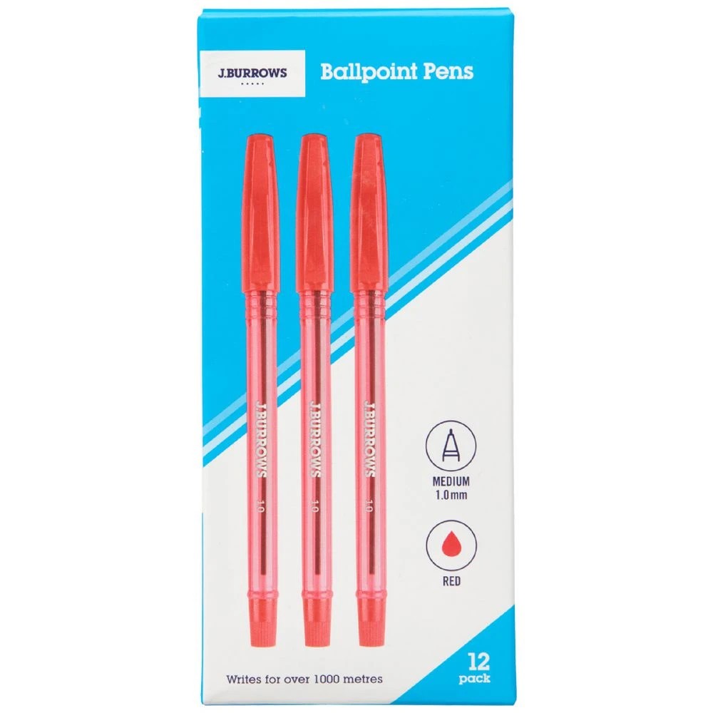 1 J.Burrows Ballpoint Pens Red 12 Pack, 1 of 3