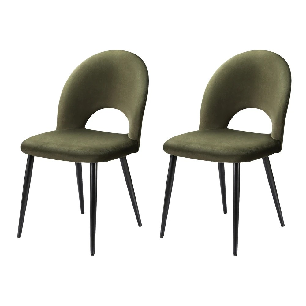 1 Artiss Dining Chairs Set of 2 Velvet Hollow Green - Green, 1 of 5