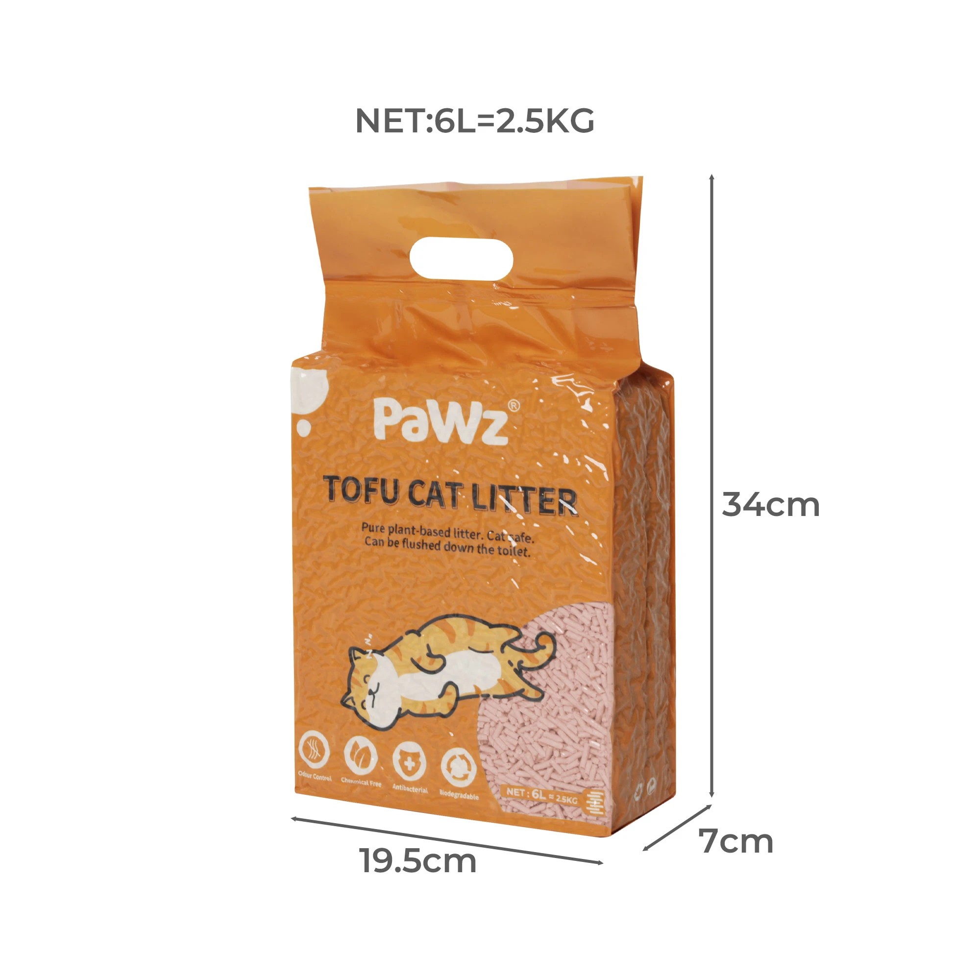 3 Pawz 2.5kg Tofu Cat Litter Clumping Flushable Fast Super Absorbent Peach x4, 3 of 8