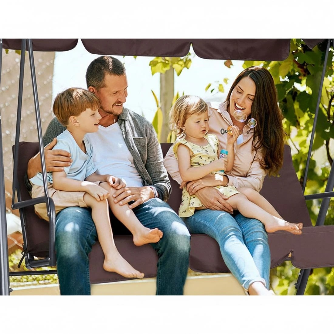 7 Gardeon Outdoor Swing Chair Garden Bench Furniture Canopy 3 Seater - Brown, 7 of 7