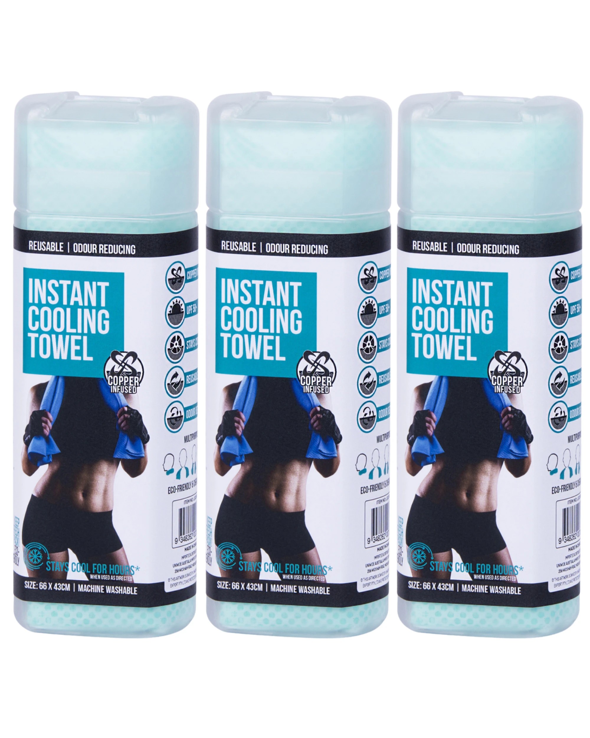 1 BR Sports 3x INSTANT COOLING TOWEL UPF 50+ Ice Cold Sport Sweat Absorbing Leisure 66x43, 1 of 4