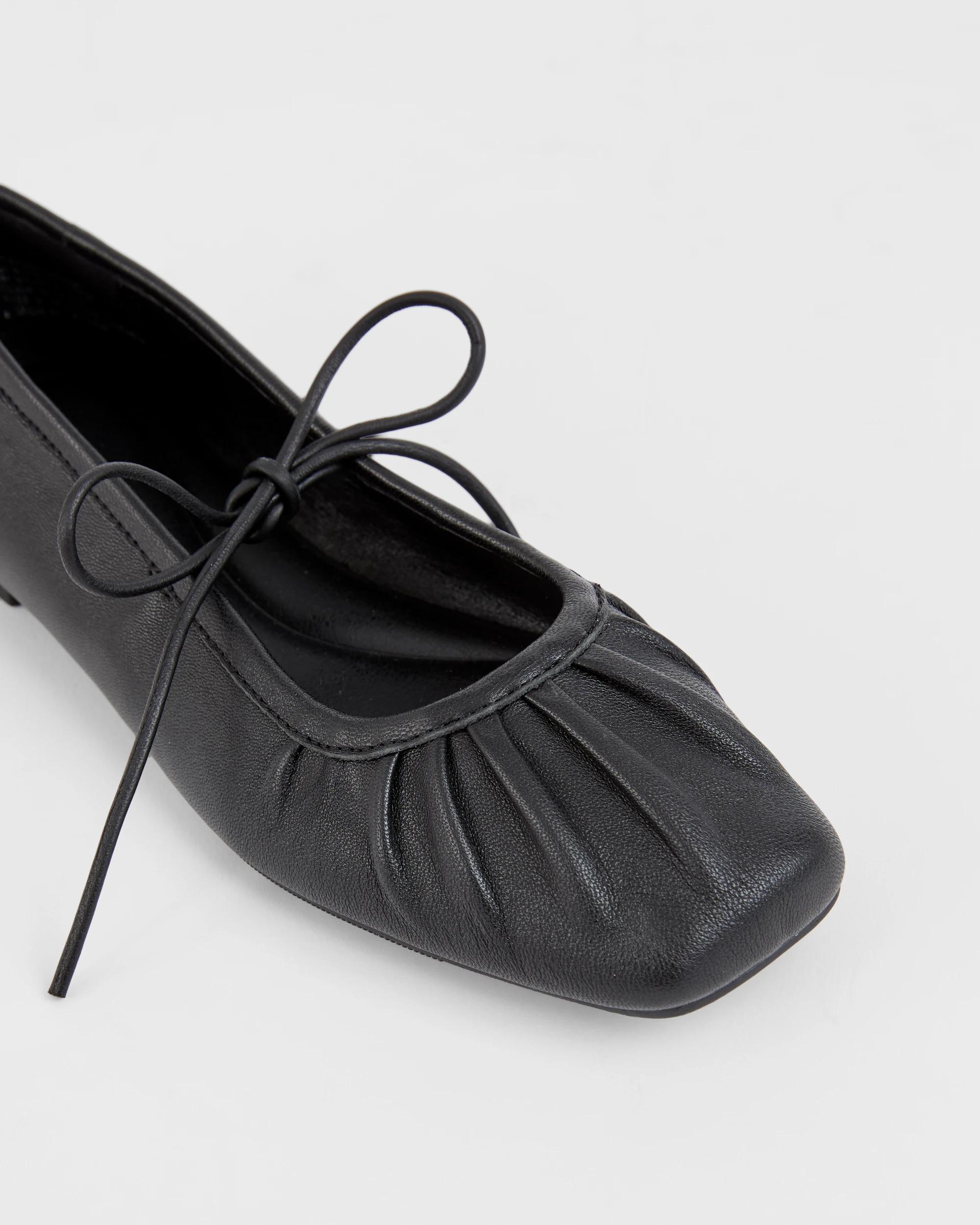 3 Target Woman Genuine Suede Leather Gathered Ballet Flat - Lily BLACK LEATHER, 3 of 3