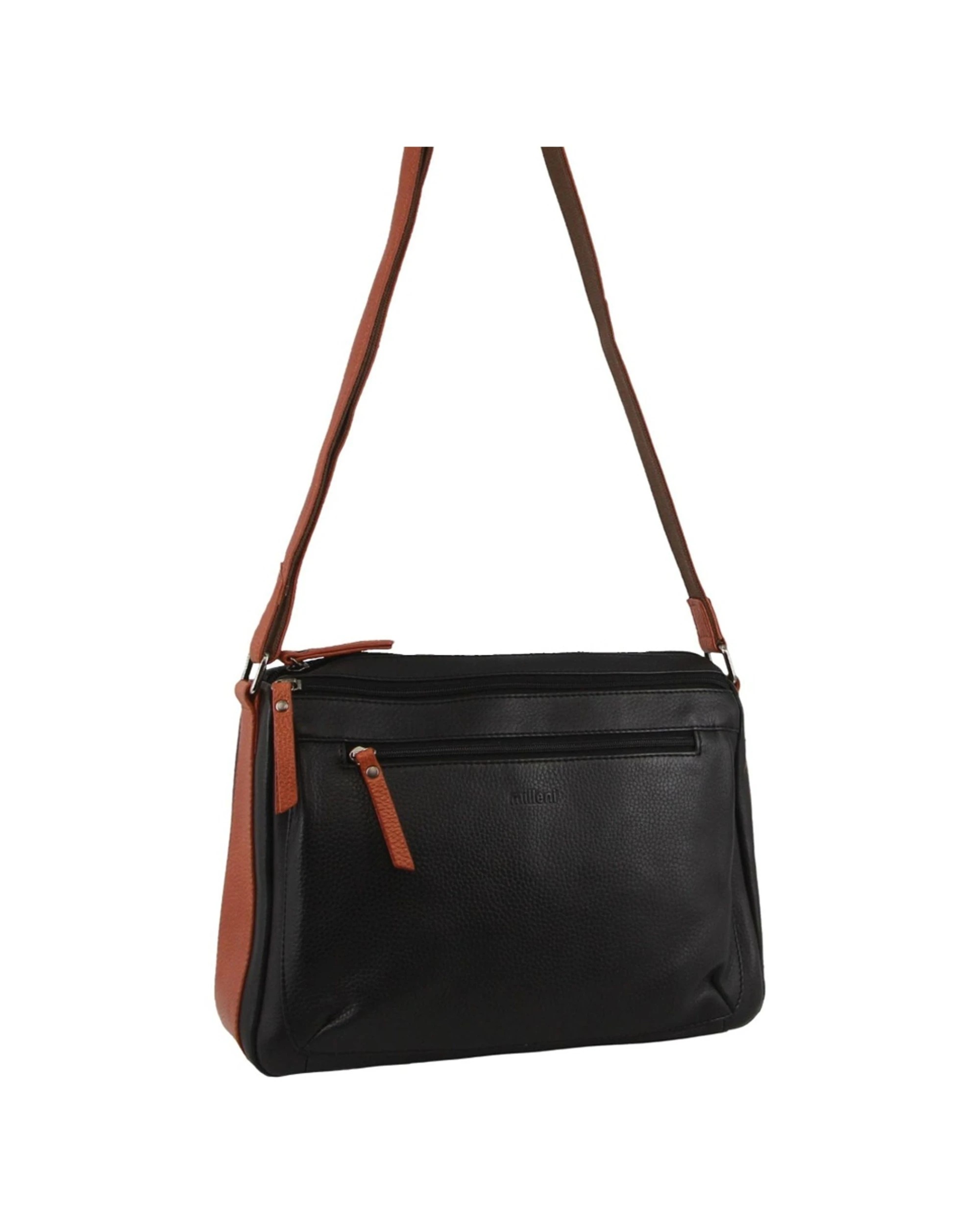 1 Milleni Women's Nappa Leather Shoulder Crossbody Bag 35x22cm - Black, 1 of 3