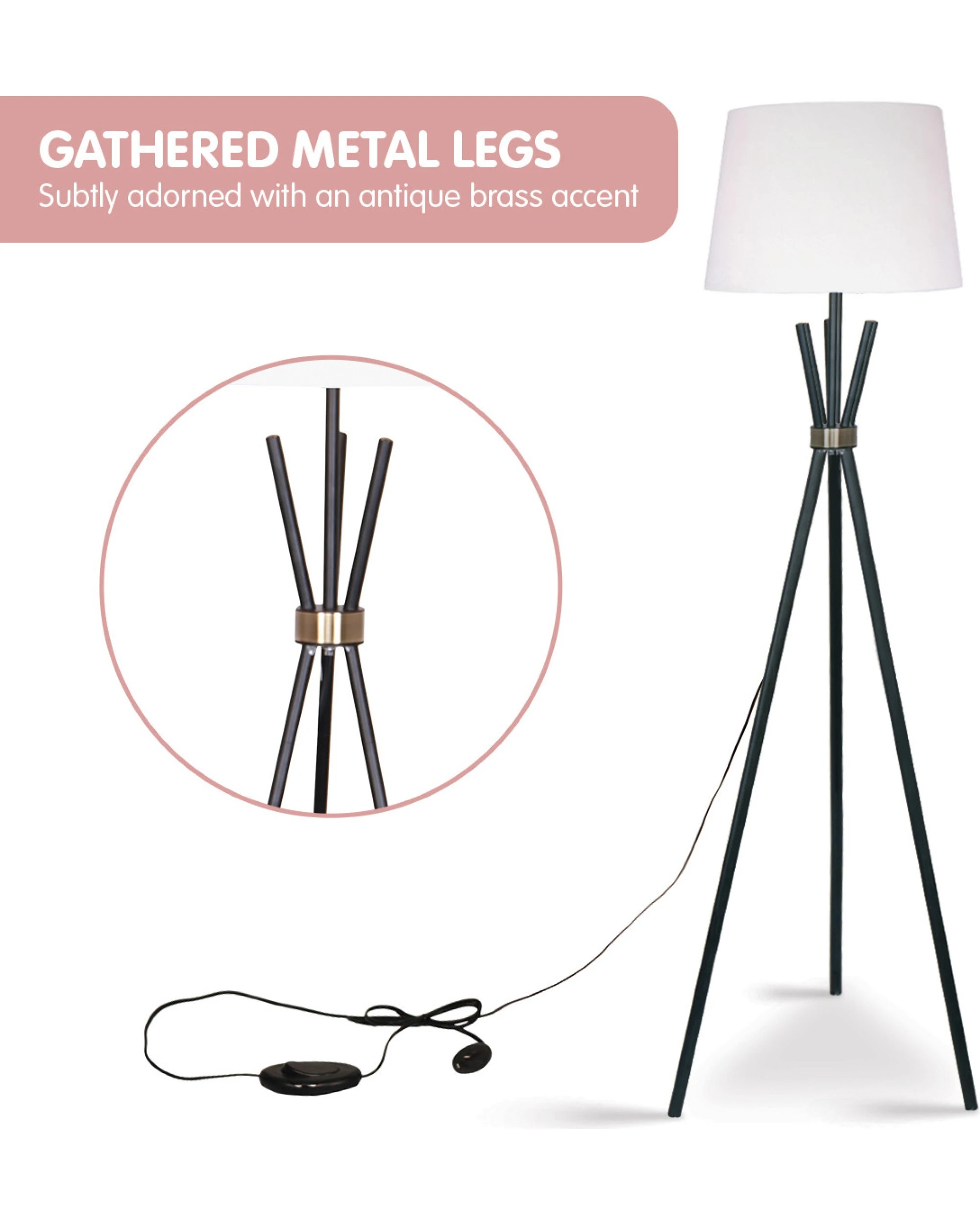 4 Sarantino Tripod Floor Lamp In Metal And Antique Brass, 4 of 7