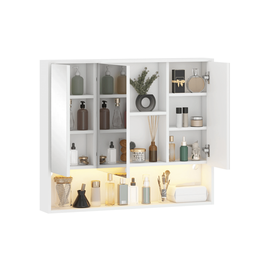 6 Advwin 90 cm LED Bathroom Mirror Cabinet Wall Mounted Cupboard Storage w/ 3 Doors Shaving Cabinets, 6 of 8