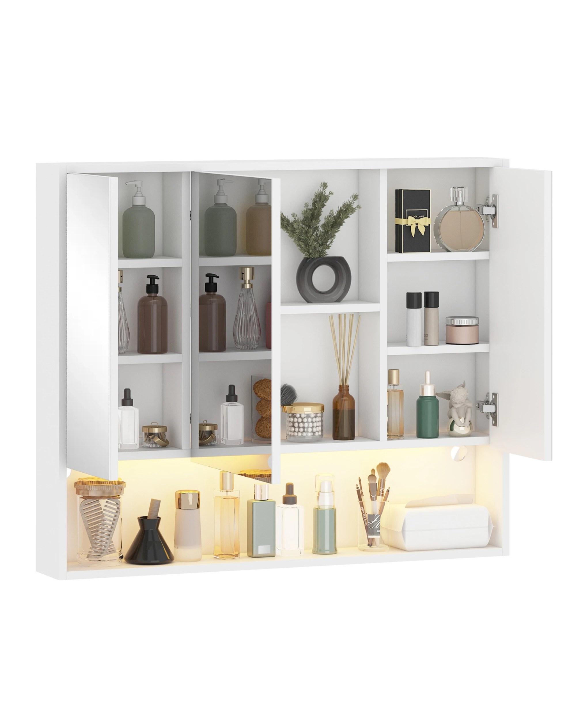 6 Advwin 90 cm LED Bathroom Mirror Cabinet Wall Mounted Cupboard Storage w/ 3 Doors Shaving Cabinets, 6 of 8