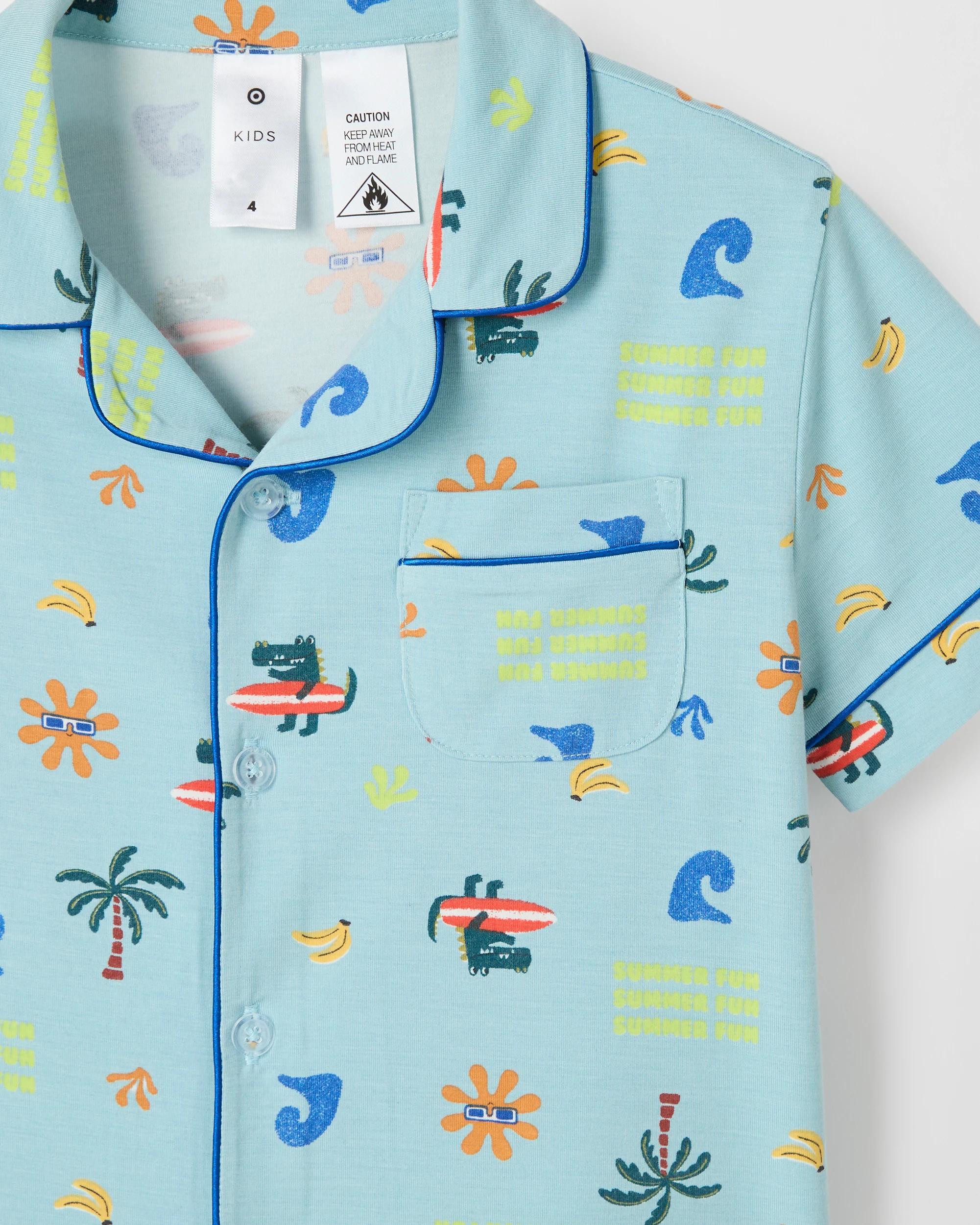 2 Target Kids Younger Boys Bamboo Rich Button Through Knit Pyjama Set SUMMER ICON, 2 of 3
