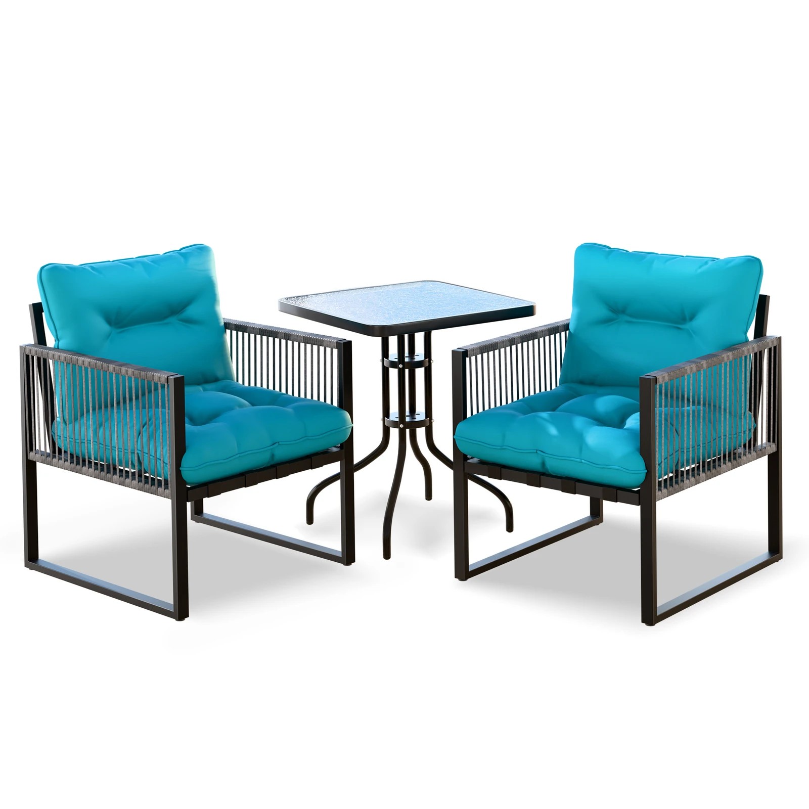 1 Alfordson Outdoor Patio Furniture Set Side Table Lounge Chairs Glass Square - Blue, 1 of 10