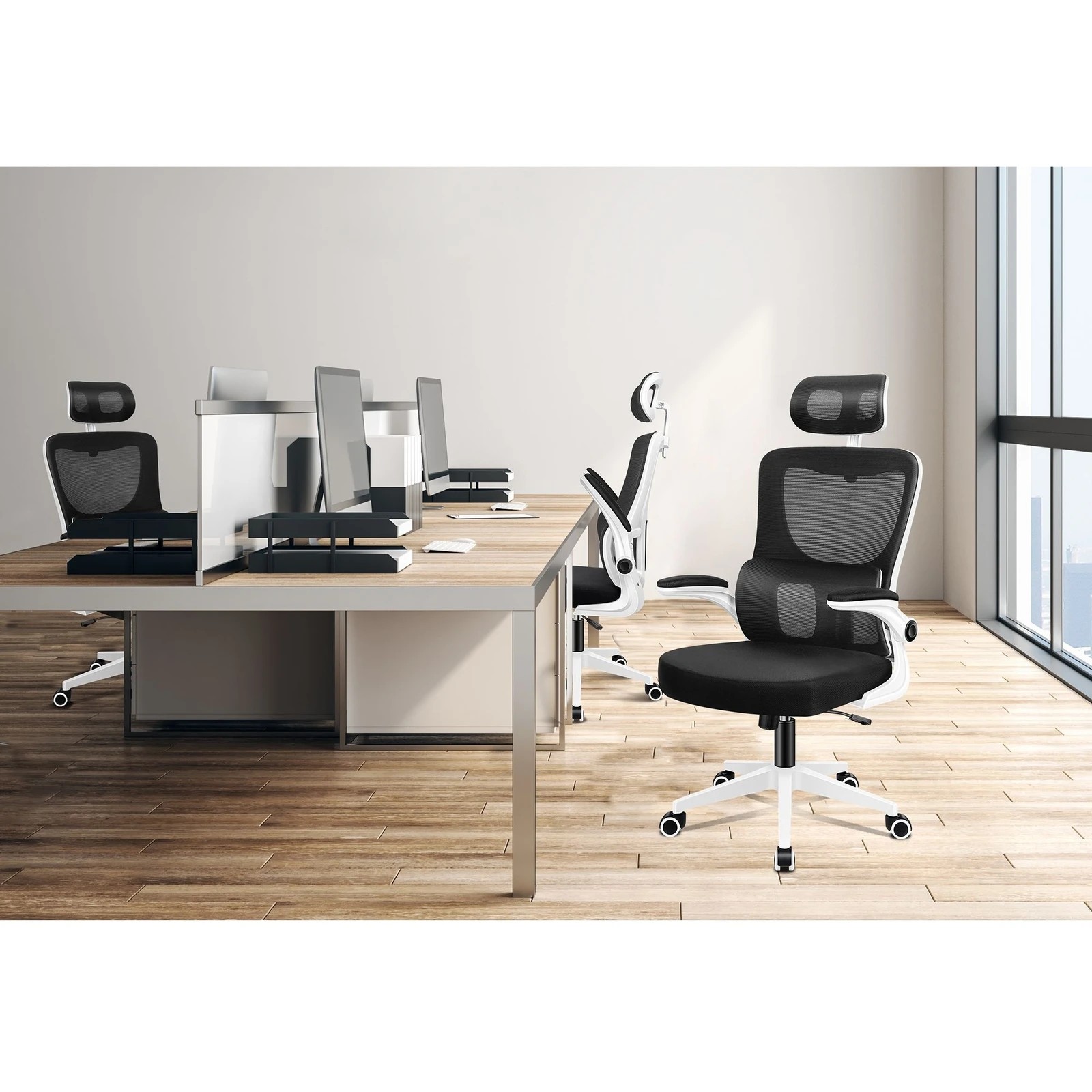 6 Alfordson Mesh Office Chair Gaming Executive Computer Tilt Fabric Seat Work - White Black, 6 of 9