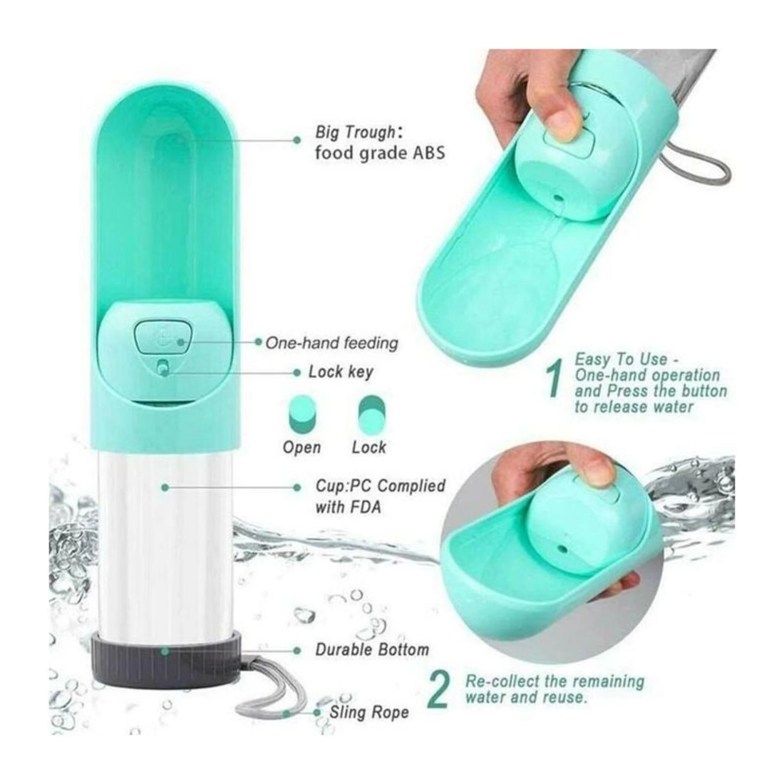 2 All Fur You 300ml Dog Portable Water Bottle Green, 2 of 2