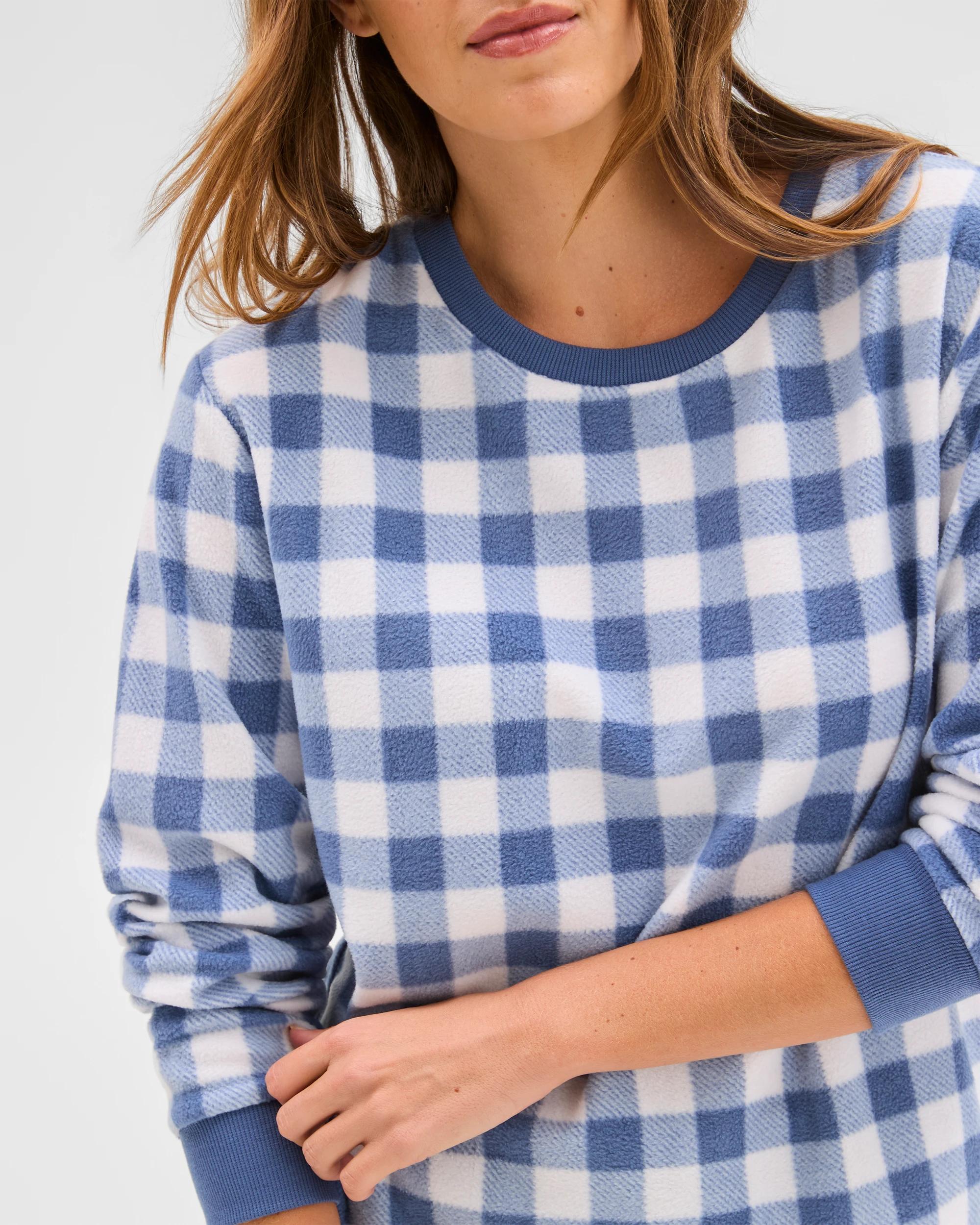 5 Target Woman Micro Fleece Long Sleeve Pyjama Top GINGHAM BLUE, 5 of 7