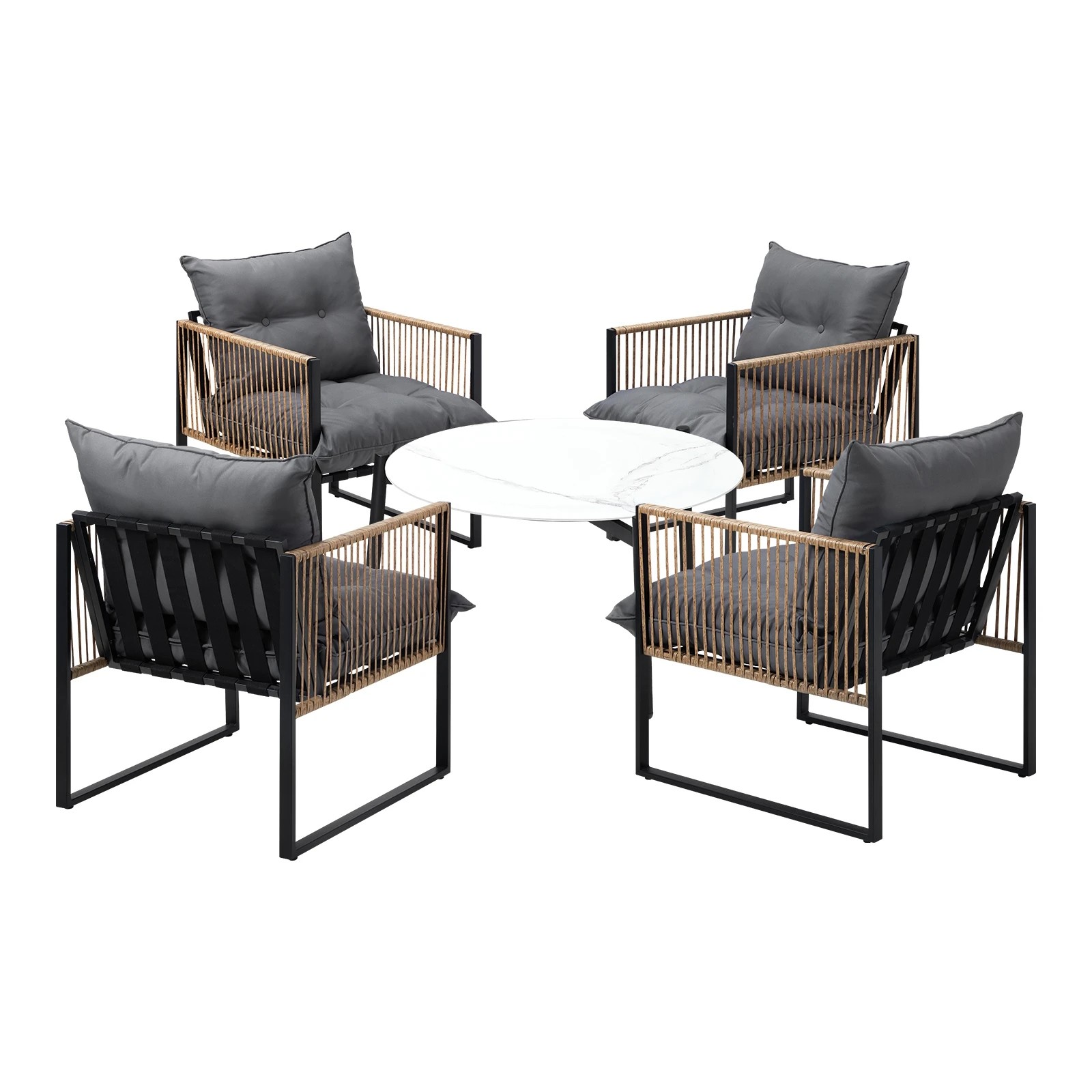 1 Livsip Outdoor Patio Set Furniture White 70cm Coffee Table Rattan Chairs 5PCS - Multi, 1 of 9