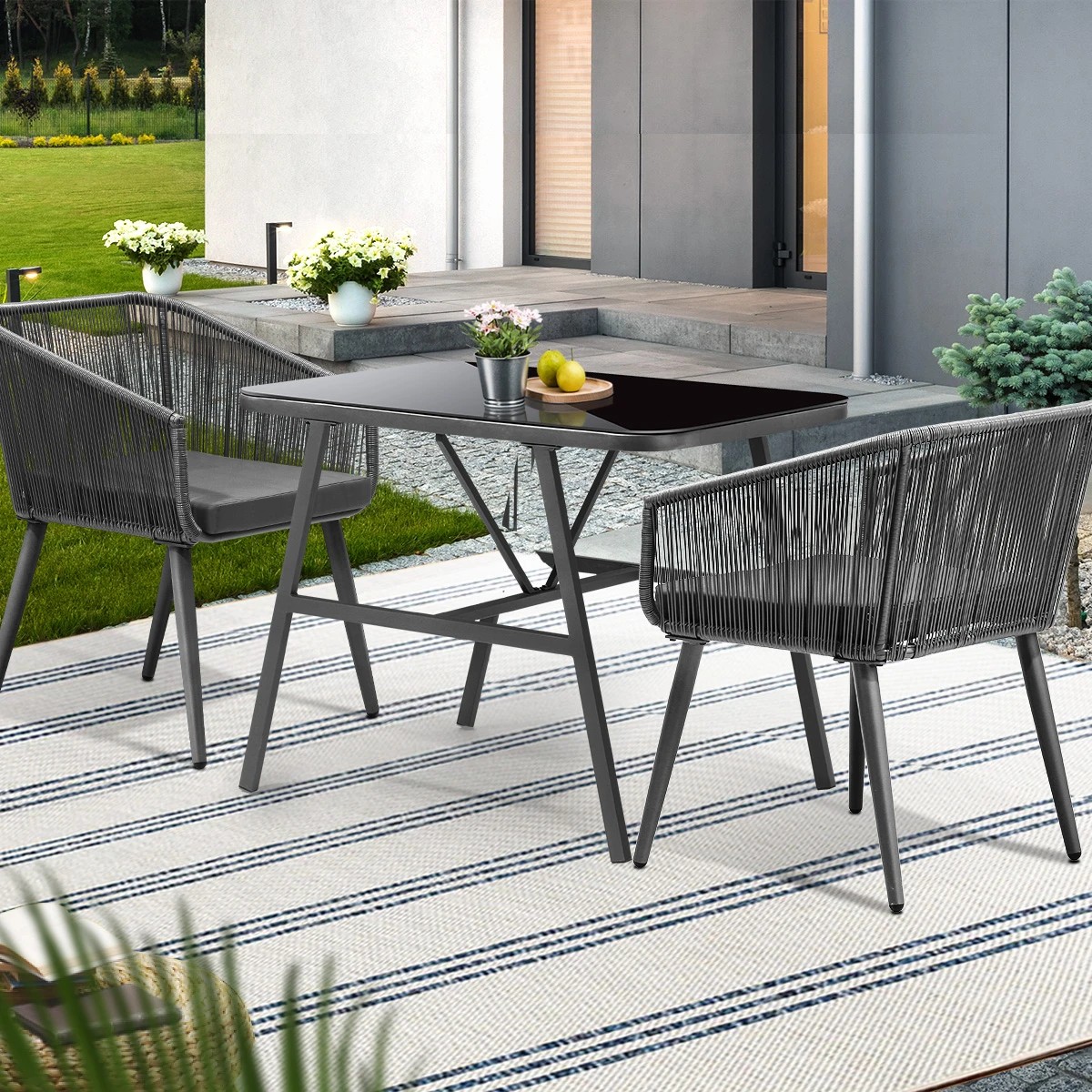 4 Livsip Outdoor Dining Setting 3 Piece Lounge Patio Furniture Table Chairs Set - Grey, 4 of 9