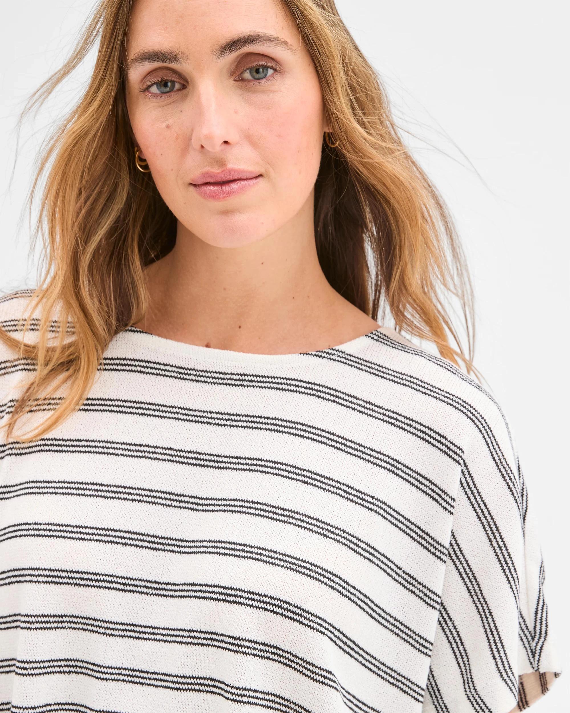 4 Target Woman Short Sleeve Textured Top CREAM/BLACK STRIPE, 4 of 6