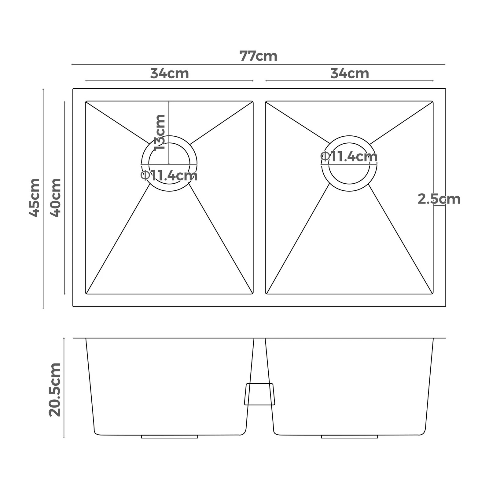 8 Alfordson Kitchen Sink 77x45cm Stainless Steel Basin Double Bowl - Silver, 8 of 8