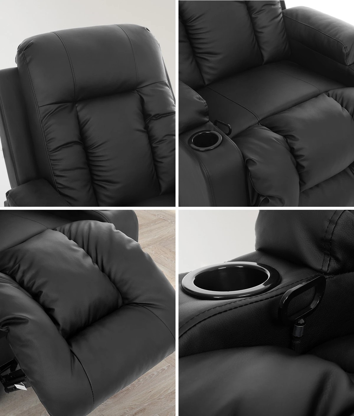 5 Oikiture Recliner Chair Heated Massage Armchair PU Leather - Black, 5 of 7