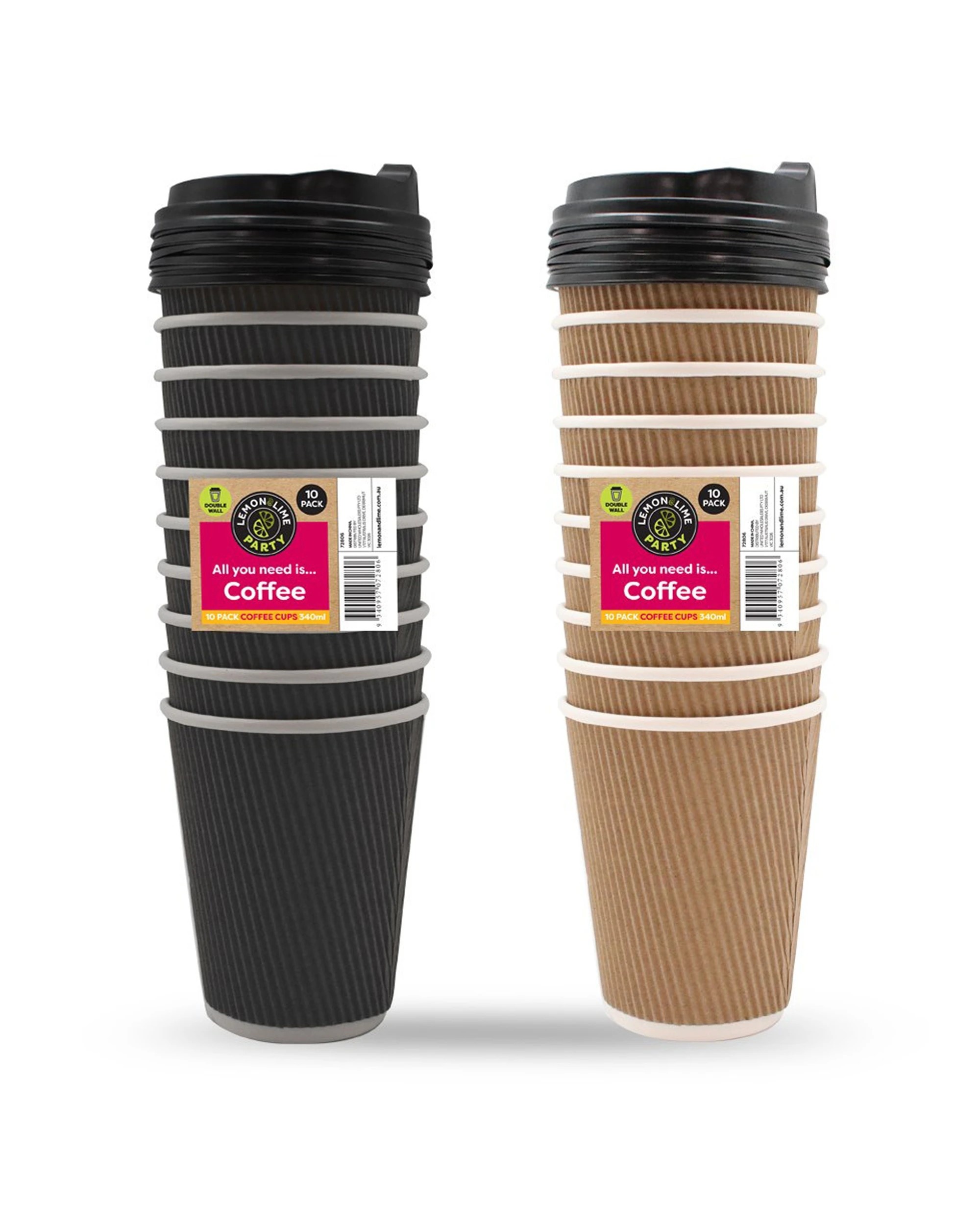 3 10pk Lemon & Lime 340ml Double Wall Disposable Coffee Cups Bpa Free - Assorted, 3 of 3