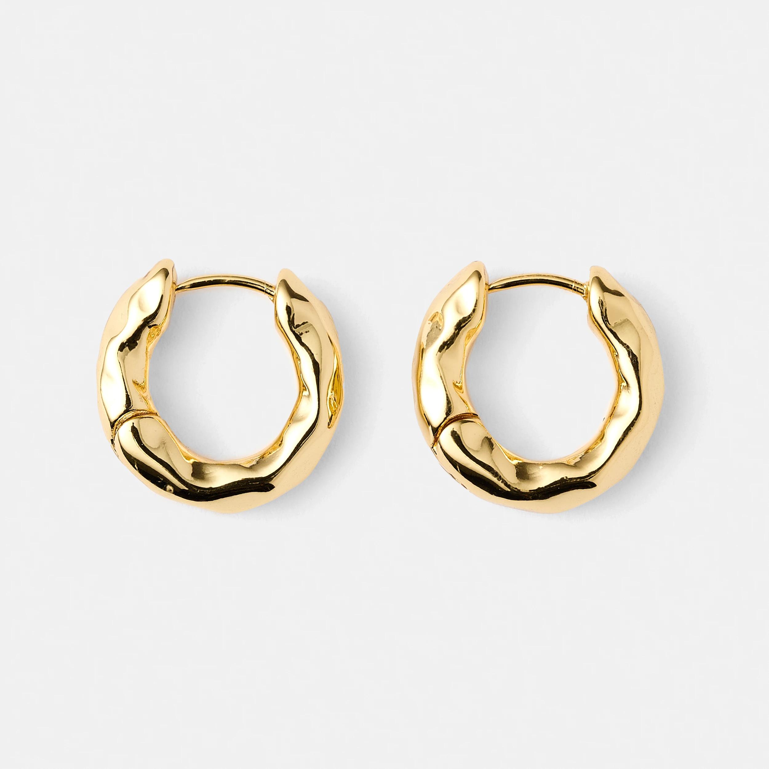 3 18K Gold Plated Molten Hoop Earrings Gold, 3 of 5