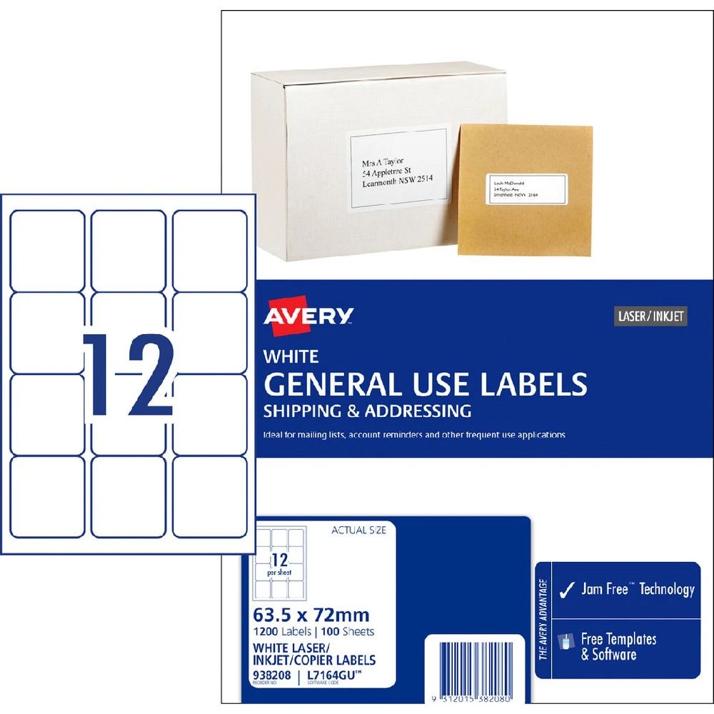 1 Avery 12UP Inkjet Laser General Use Labels White 100 Sheets, 1 of 4
