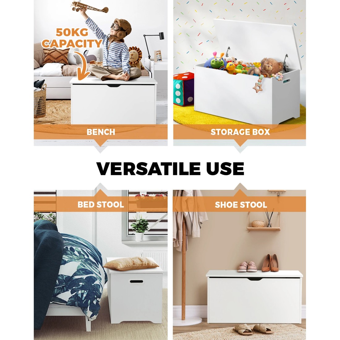 3 Oikiture Kids Toy Storage Box Cabinet Wooden Chest Container Room Organiser
 - White, 3 of 10