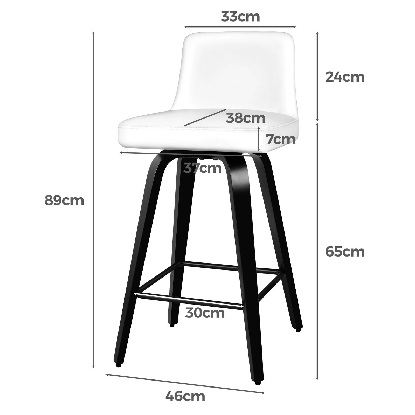 7 Alfordson 2x Swivel Bar Stools Bailey Kitchen Wooden Dining Chair - White, 7 of 10