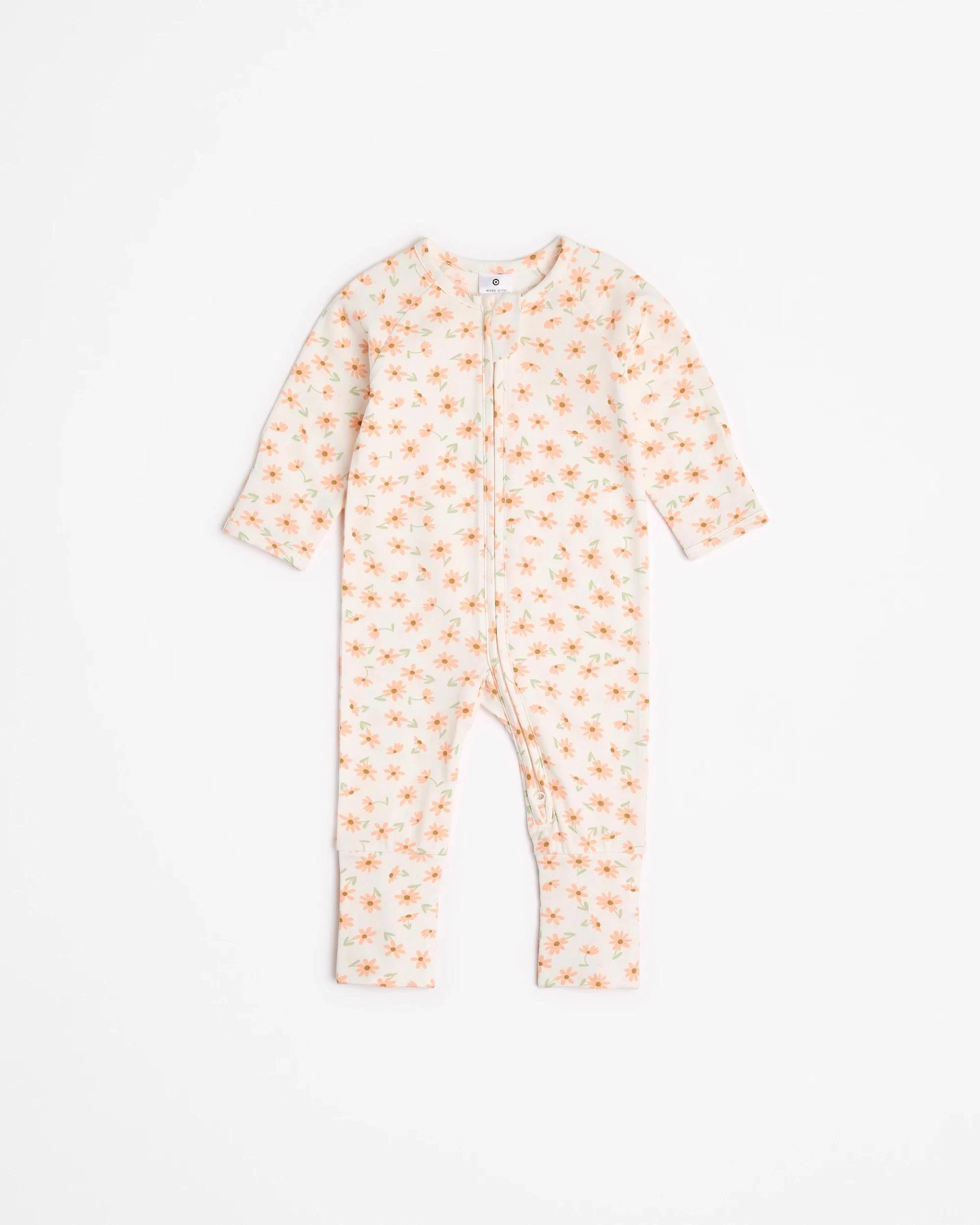 1 Target Baby Baby Organic Cotton Footless Coverall CREAM DAISY, 1 of 3