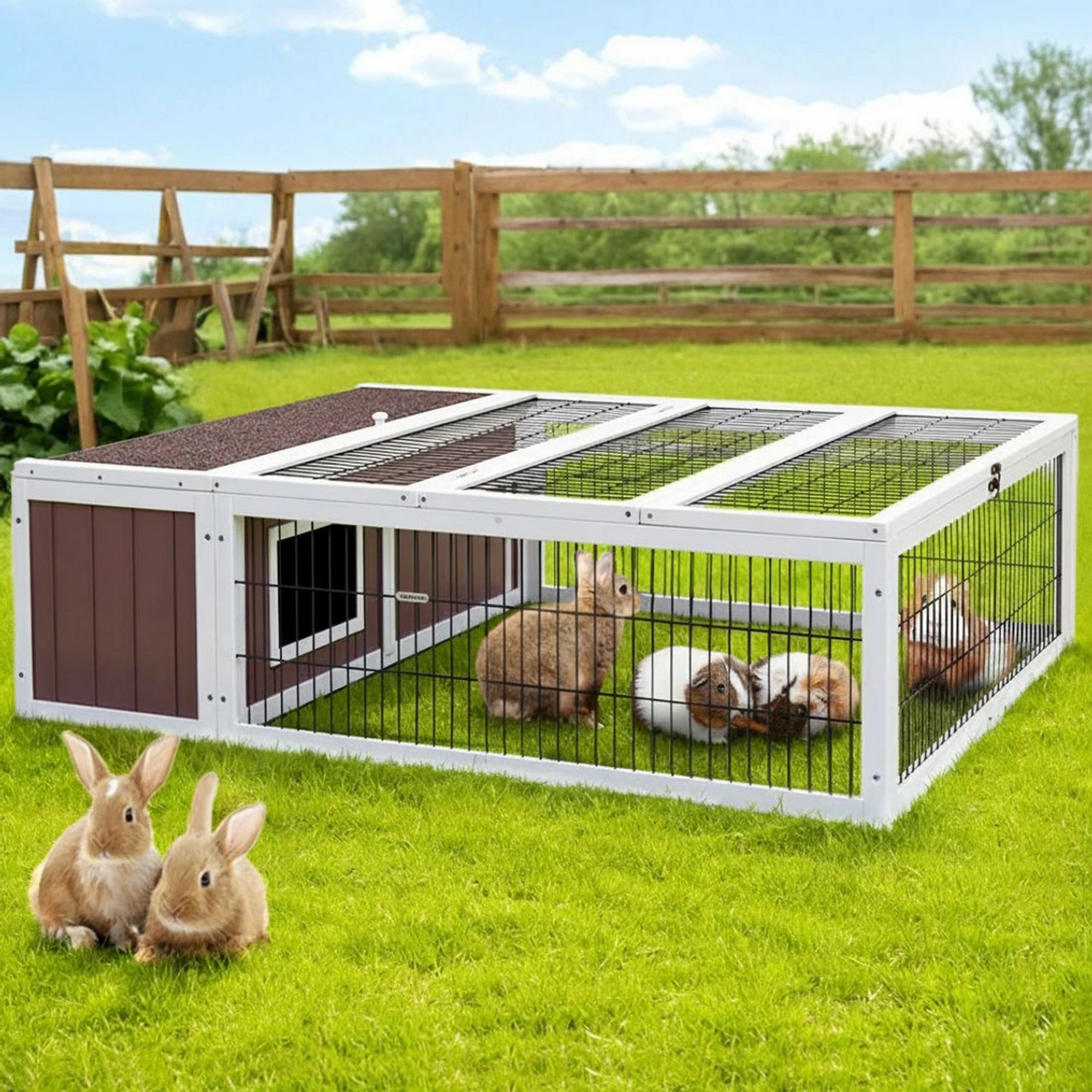 2 i.Pet Rabbit Hutch Chicken Coop Large Outdoor Wooden Run Pet Cage House Coops - Multi, 2 of 7