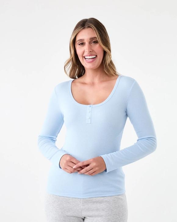 Long Sleeve Rib Henley Top