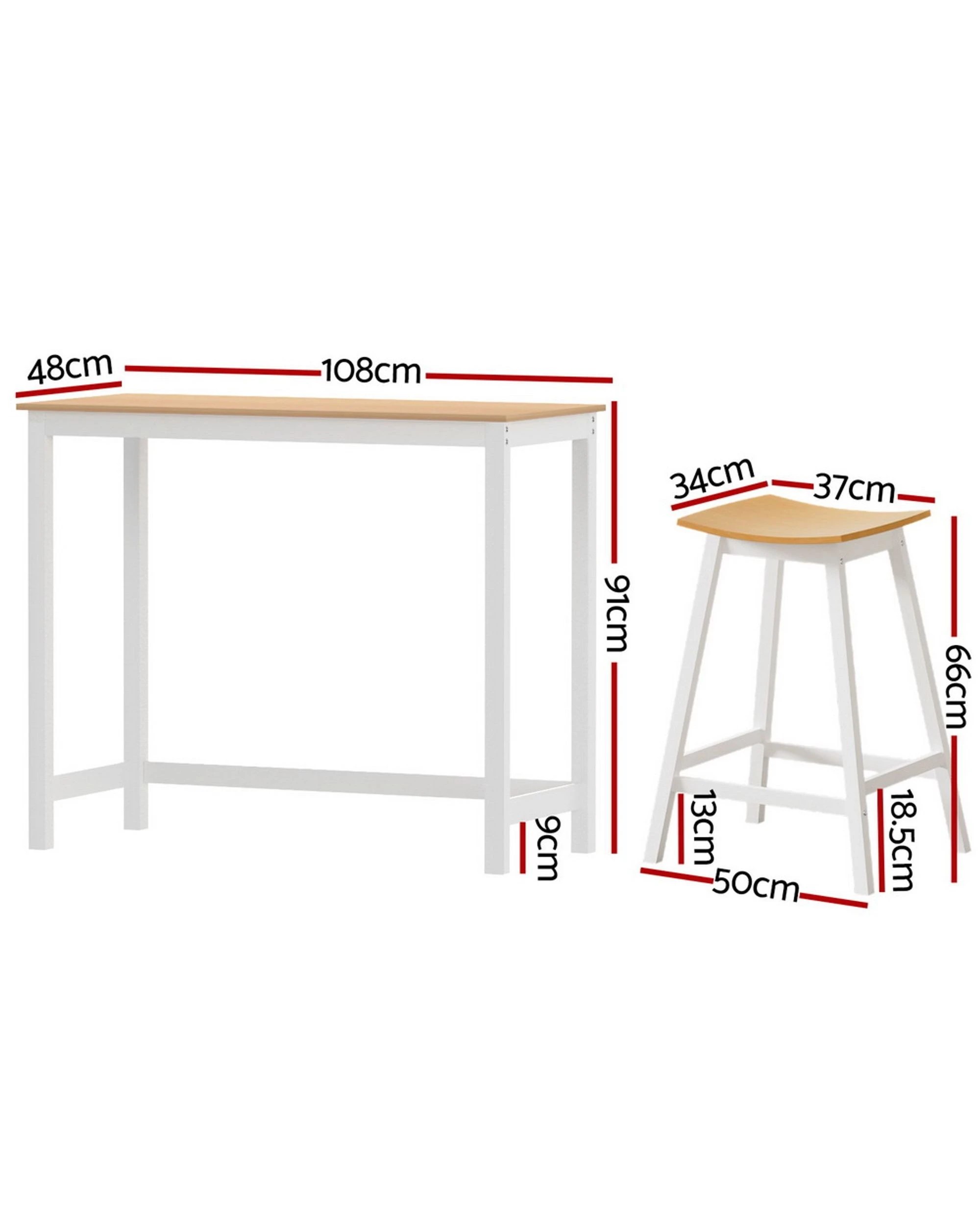2 Artiss Bar Table and Stools Set Dining Desk Solid Wood Kitchen Chairs Cafe Pub - Natural, 2 of 8