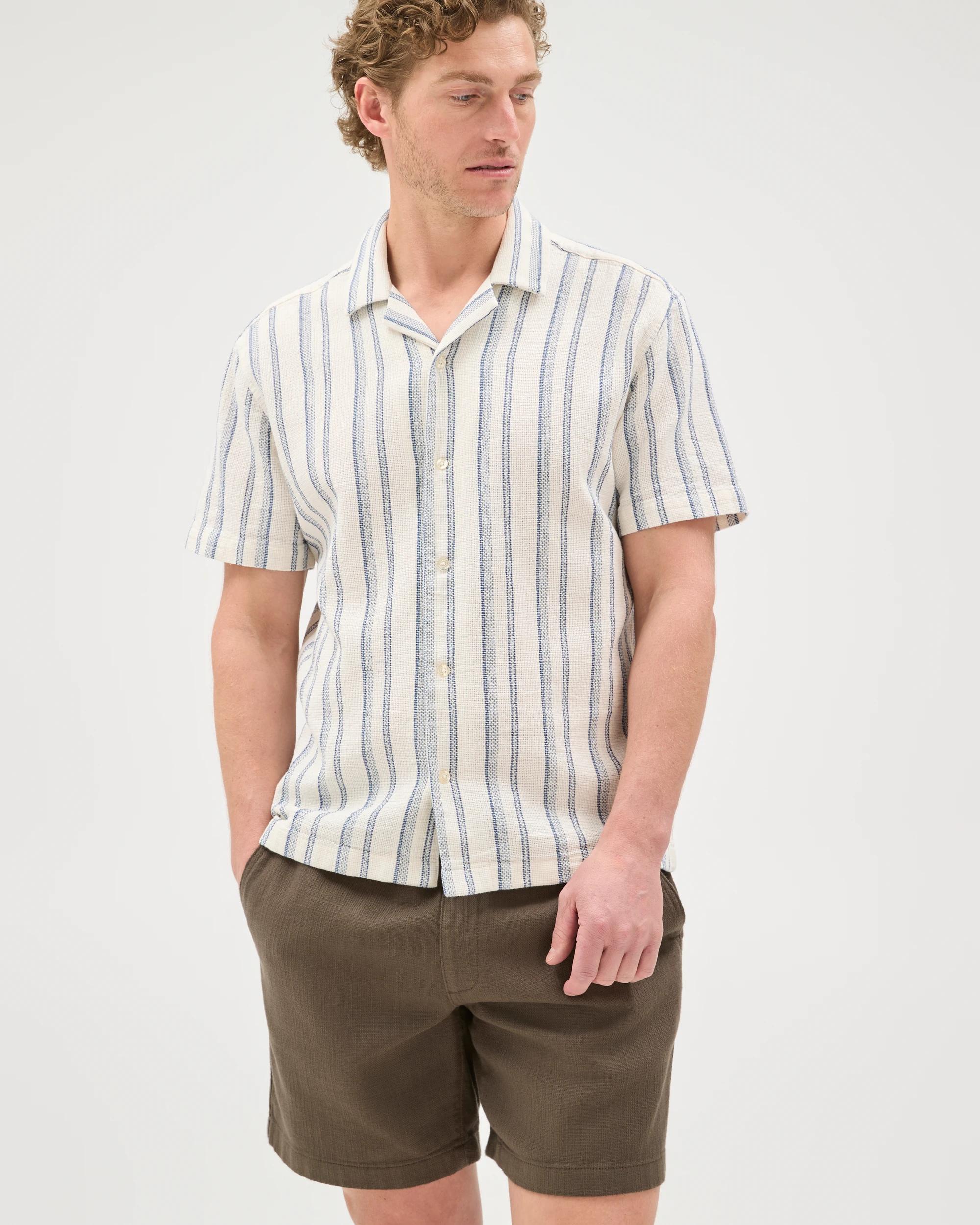 2 Target Man Australian Cotton Short Sleeve Textured Stripe Shirt COBALT BLUE, 2 of 7