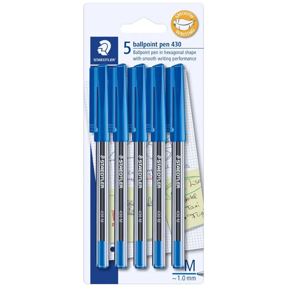 1 Staedtler 430 Medium Ballpoint Pens Blue 5 Pack, 1 of 2