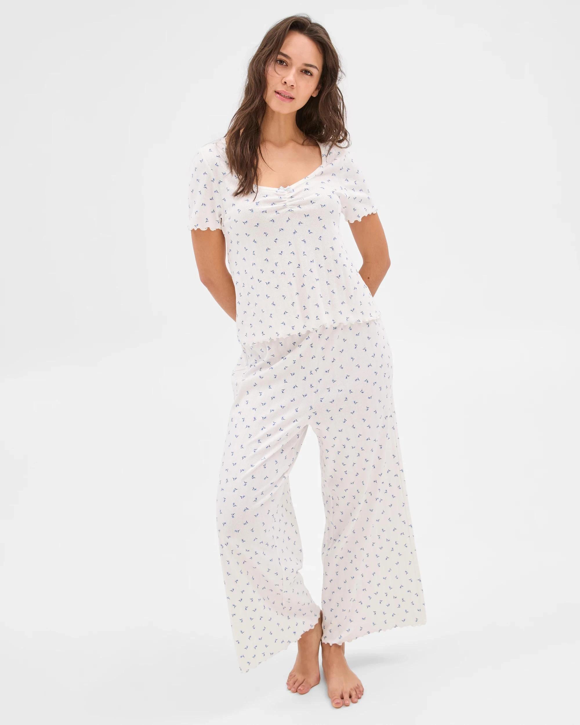 1 Target Woman Womens Australian Cotton Pointelle Sleep Top DITSY BLUE/WHITE, 1 of 5