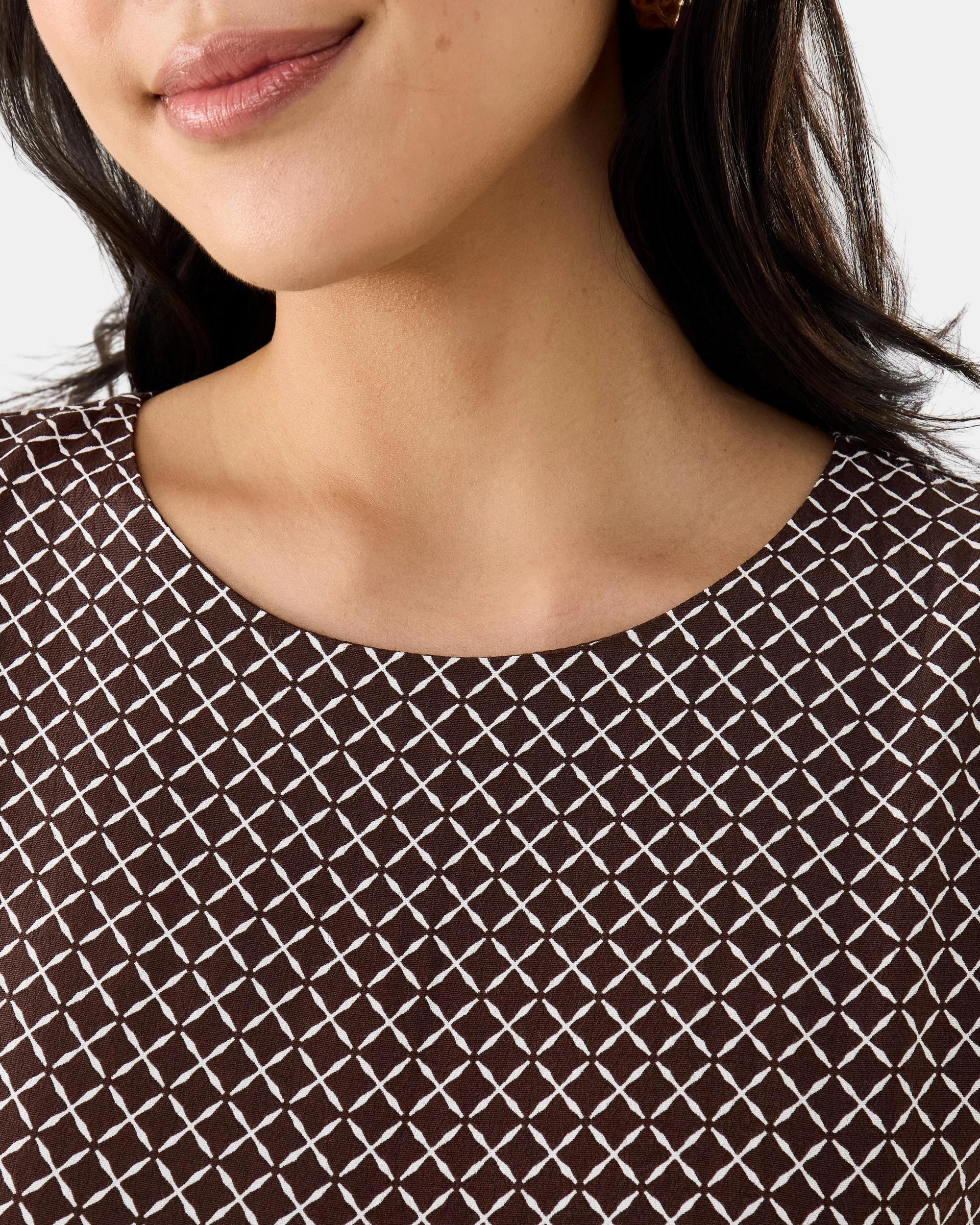 6 Long Sleeve Crepe Tie Mini Dress Mono Tile, 6 of 9