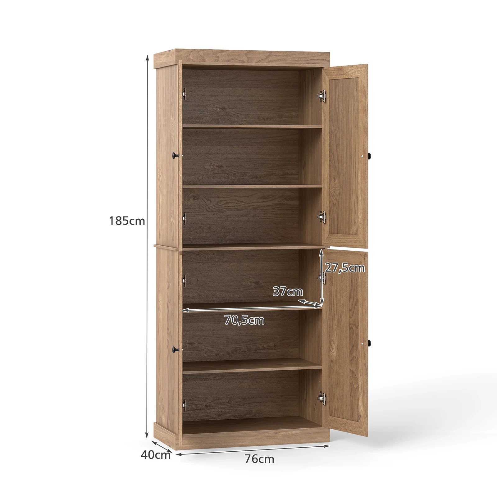 4 Costway 185cm 4-Door Buffet Sideboard Cupboard 6-Tier Storage Cabinet - Natural, 4 of 4