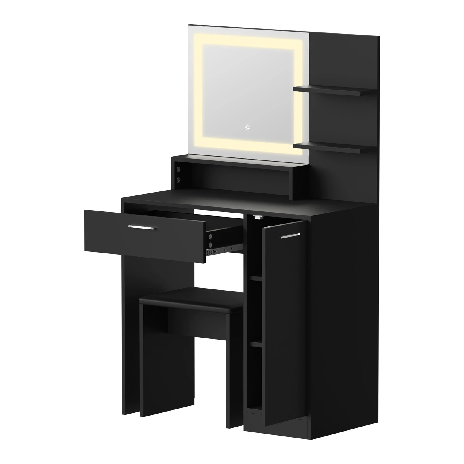 8 Oikiture Dressing Table Stool Set Makeup Mirror Led Light Large Cabinet
 - Black, 8 of 9