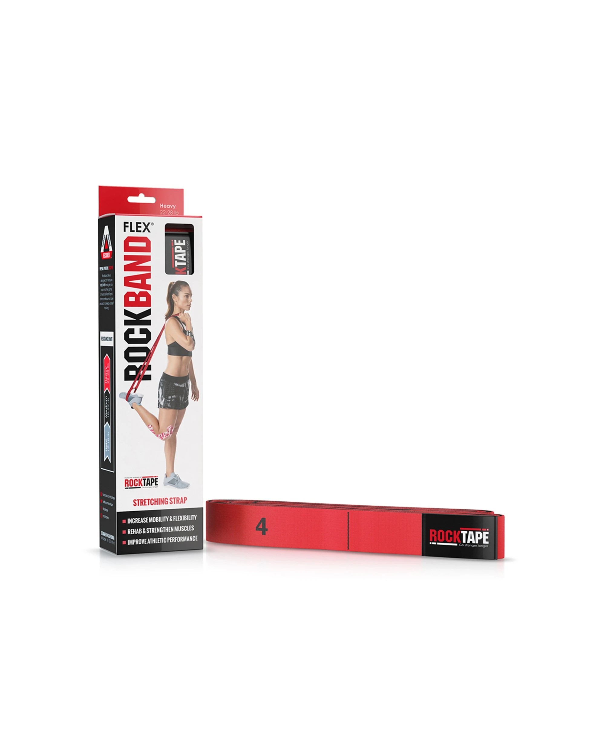1 RockTape RockBand Flex Heavy 22-28lb Stretching Strap Resistance Band With Loops - Red, 1 of 8