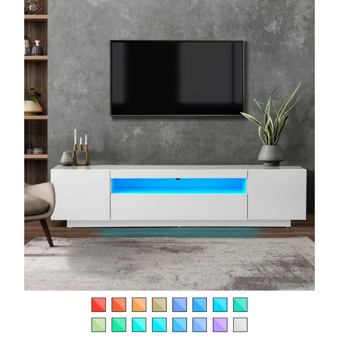 3 Oikiture Entertainment Unit Hight Gloss Rgb Led 180cm
 - White, 3 of 10