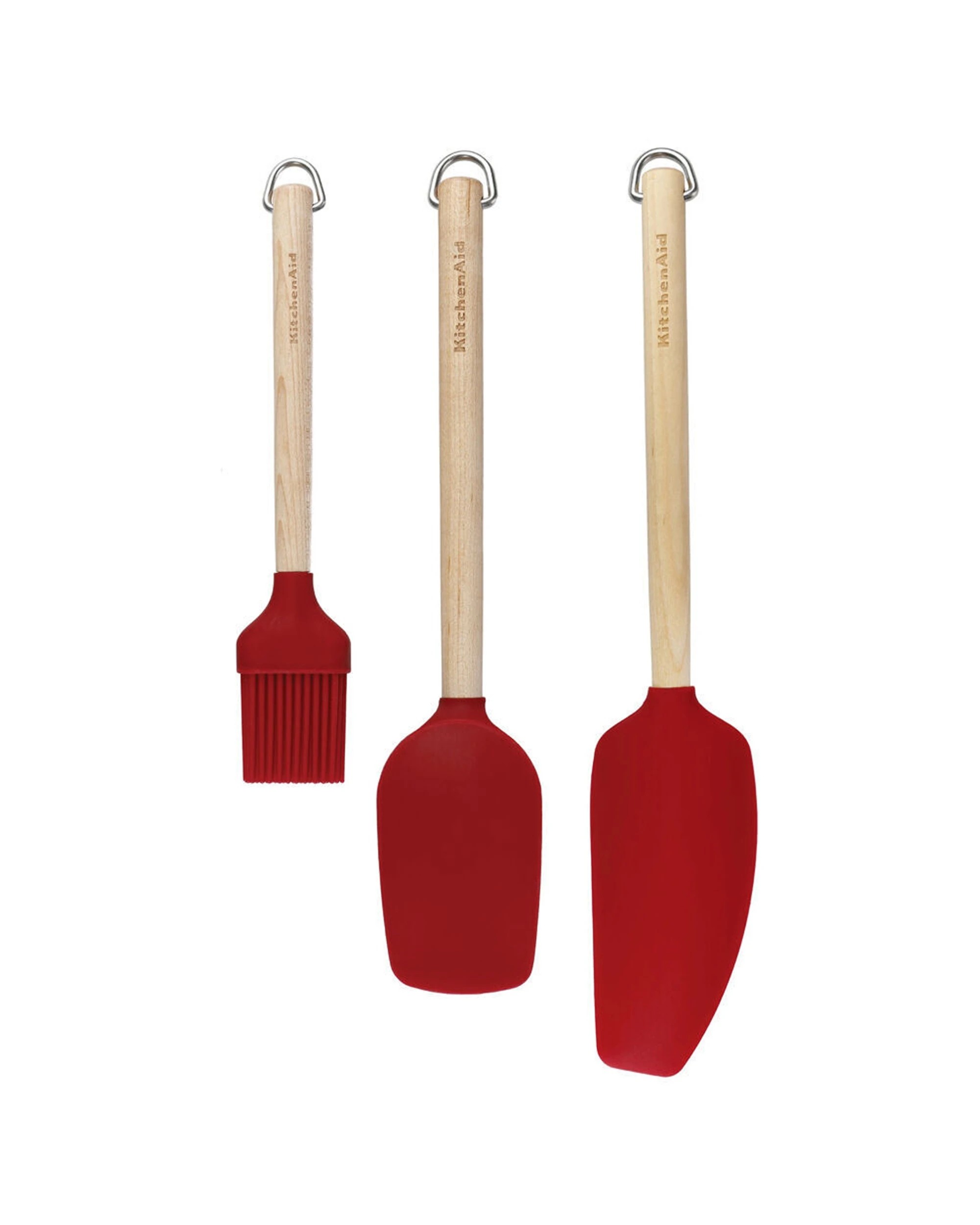 2 KitchenAid 2 x 3pc Birchwood Handle Baking Utensil Set Silicone Heads Kitchen - Red, 2 of 6