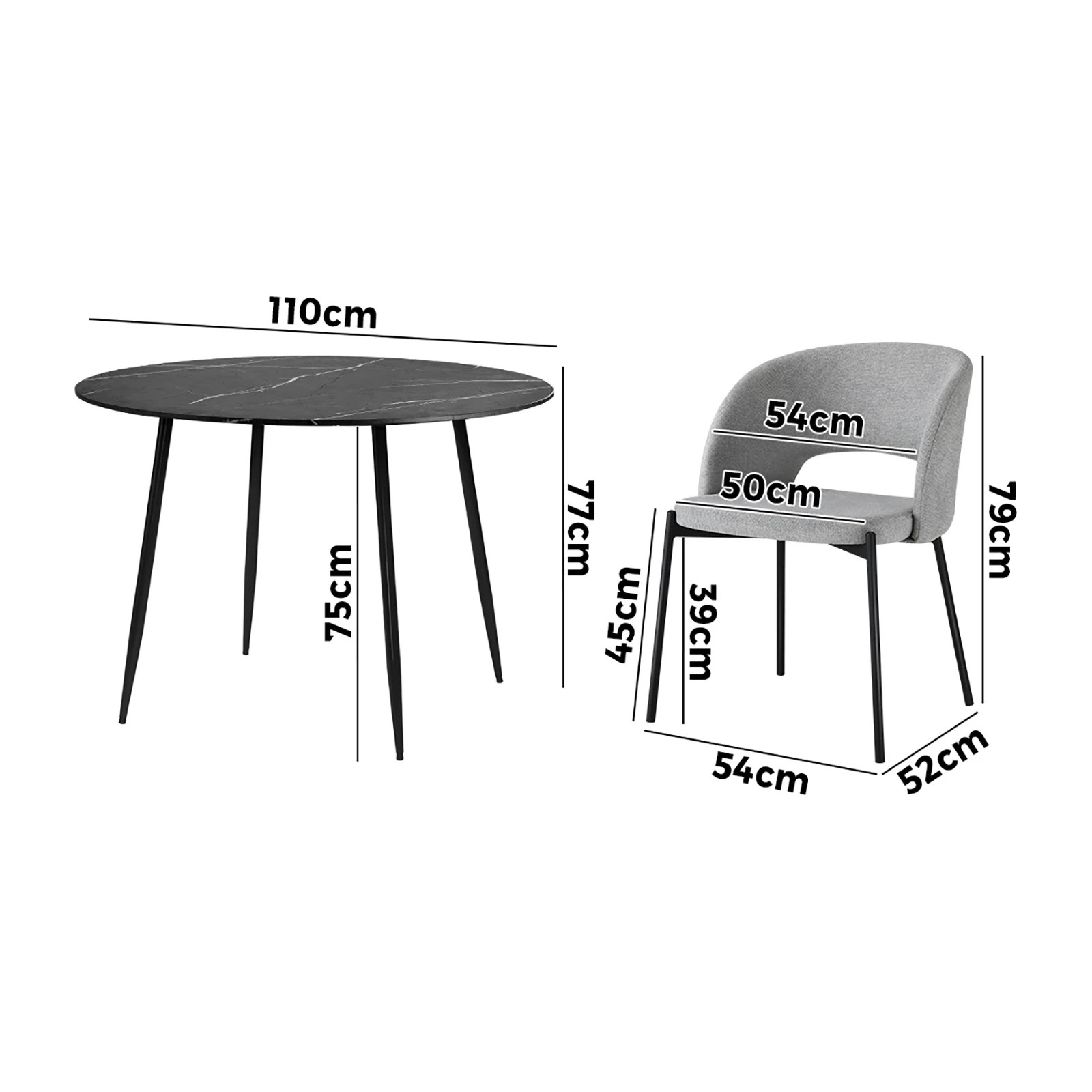 9 Oikiture 110cm Round Dining Table With 4pcs Dining Chairs Fabric Metal Legs
 - Multi, 9 of 10