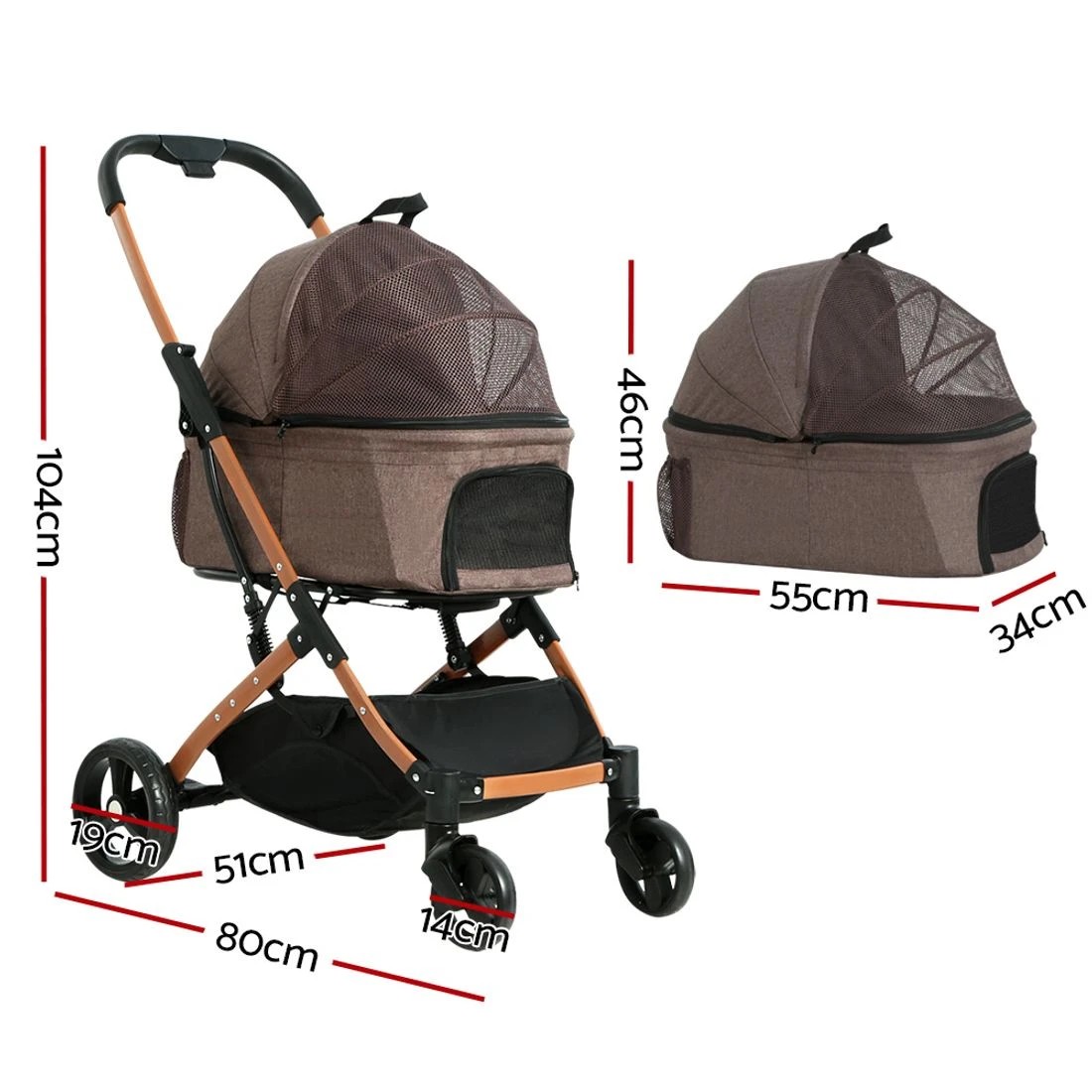 2 i.Pet Pet Stroller Dog Pram - Brown, 2 of 7