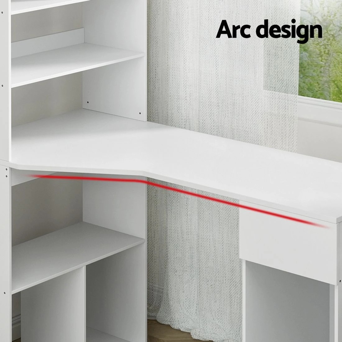 6 Artiss 120cm Computer Desk with Bookshelf Drawer Cabinet Storage Workstation Space Saving Home Office Organizer - white, 6 of 7