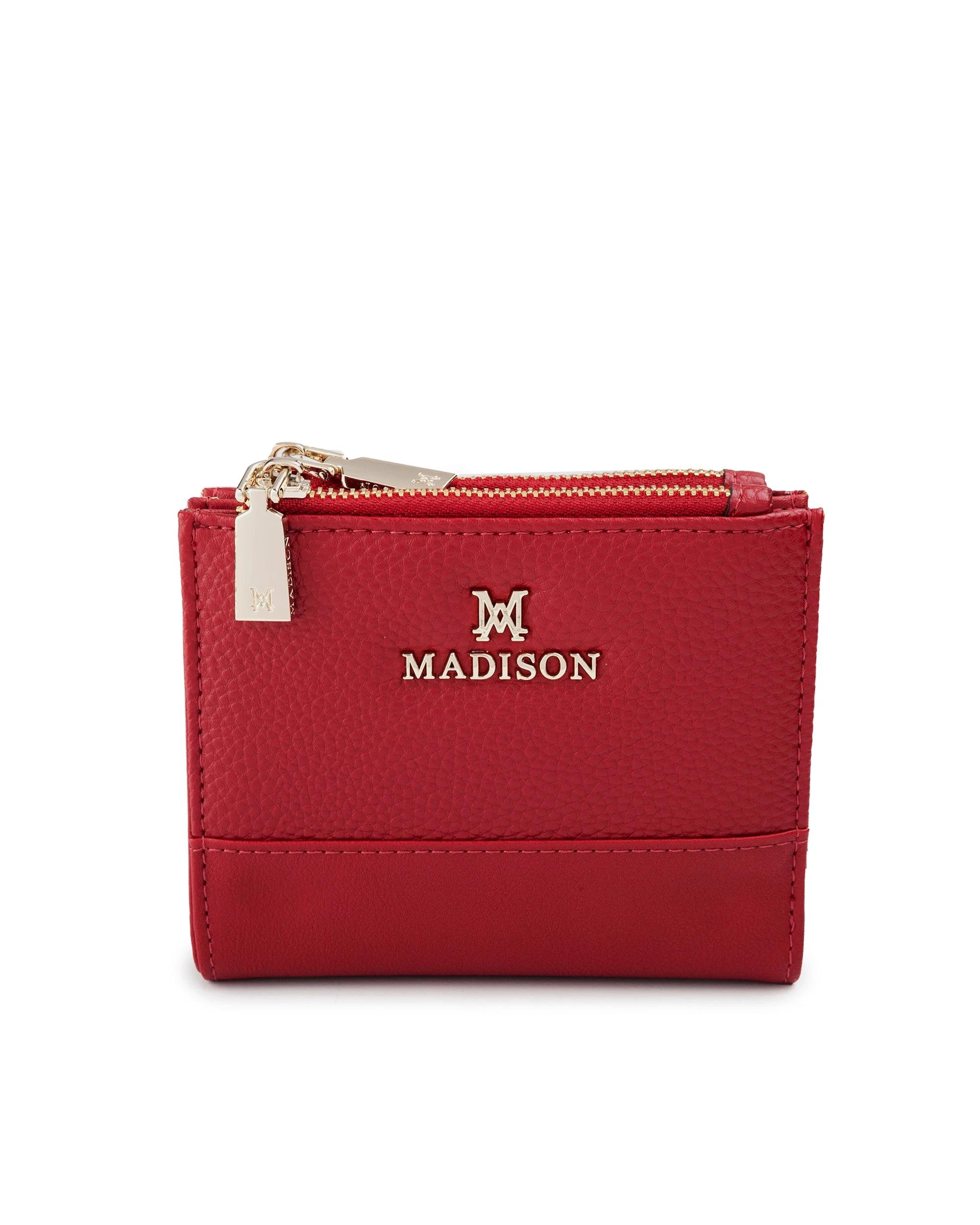 1 Madison Accessories Arabella Small Double Zip Pocket Wallet RED, 1 of 4
