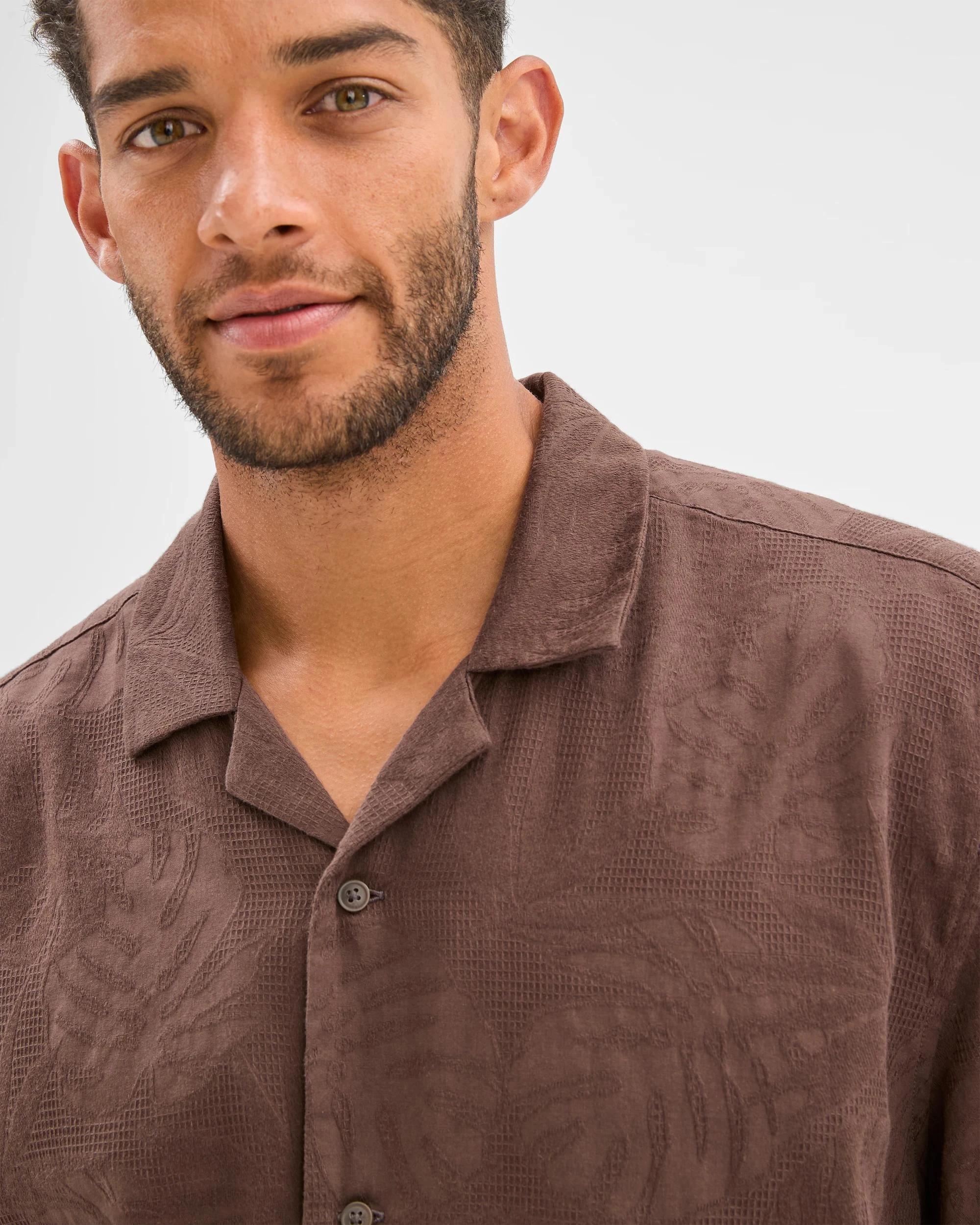 6 Target Australian Cotton Jacquard Floral Print Shirt CHOCOLATE, 6 of 6