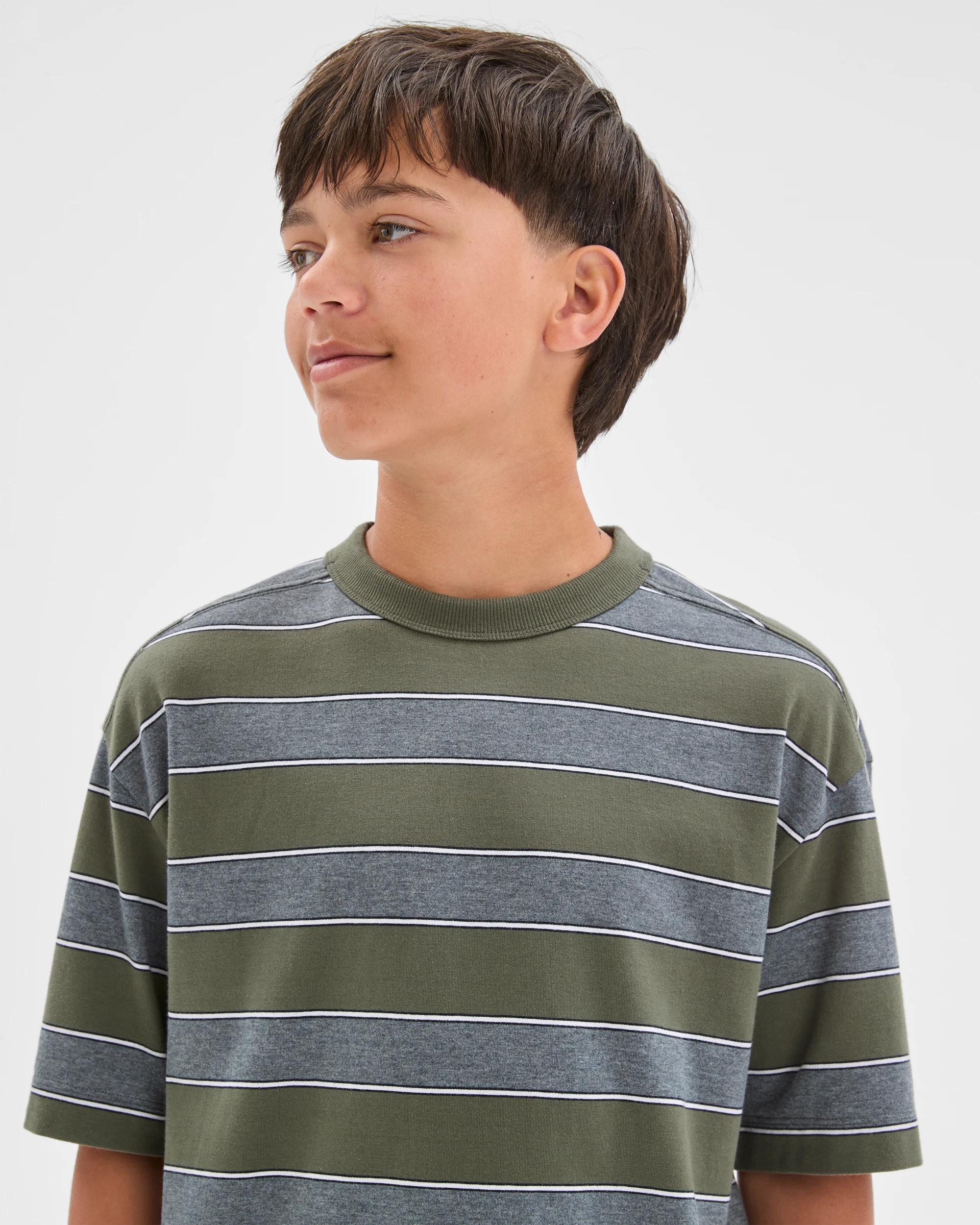 2 Target Kids Australian Cotton Oversized Striped T-Shirt GREEN, 2 of 7