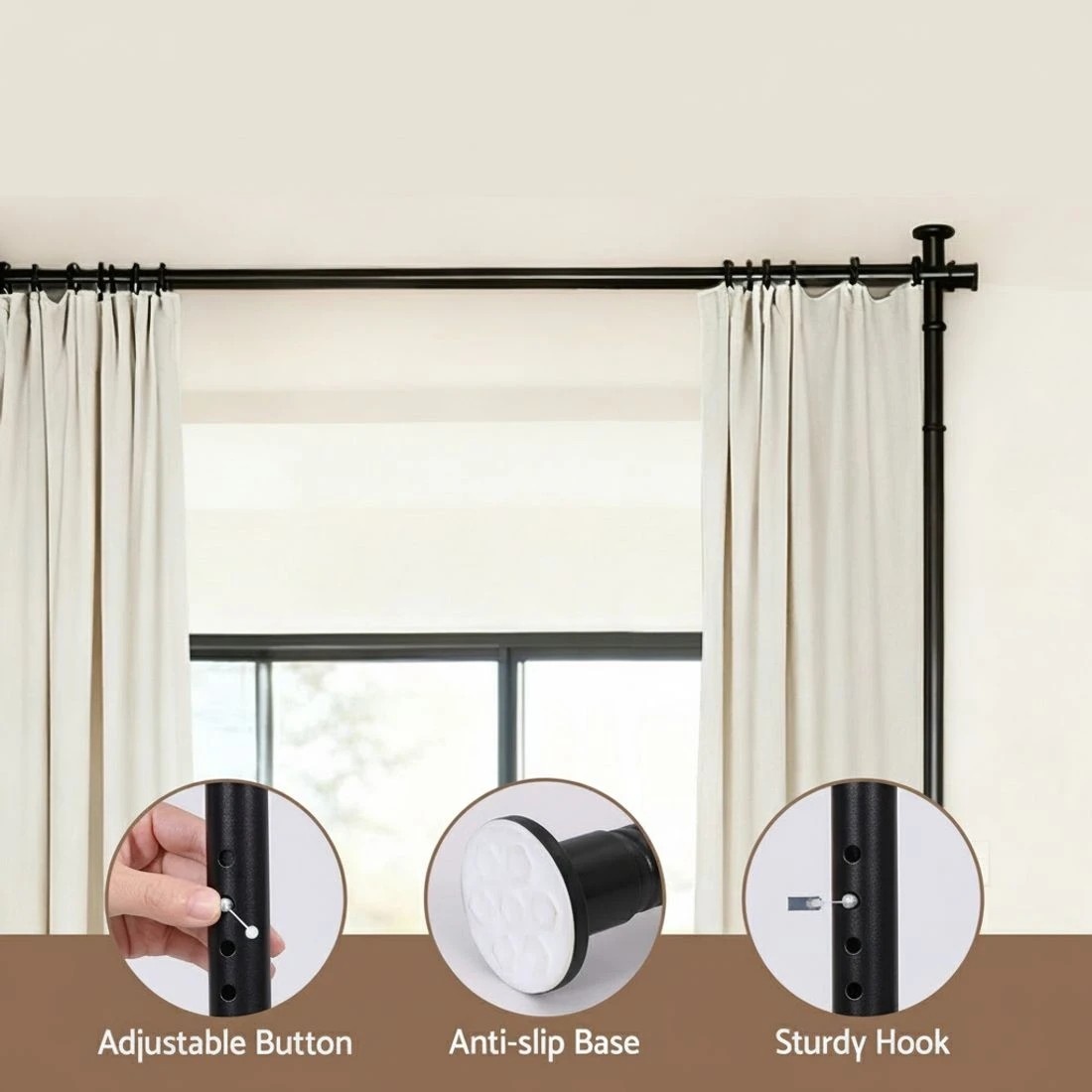 4 Artiss Room Divider Curtain Rod Extendable - Black, 4 of 8