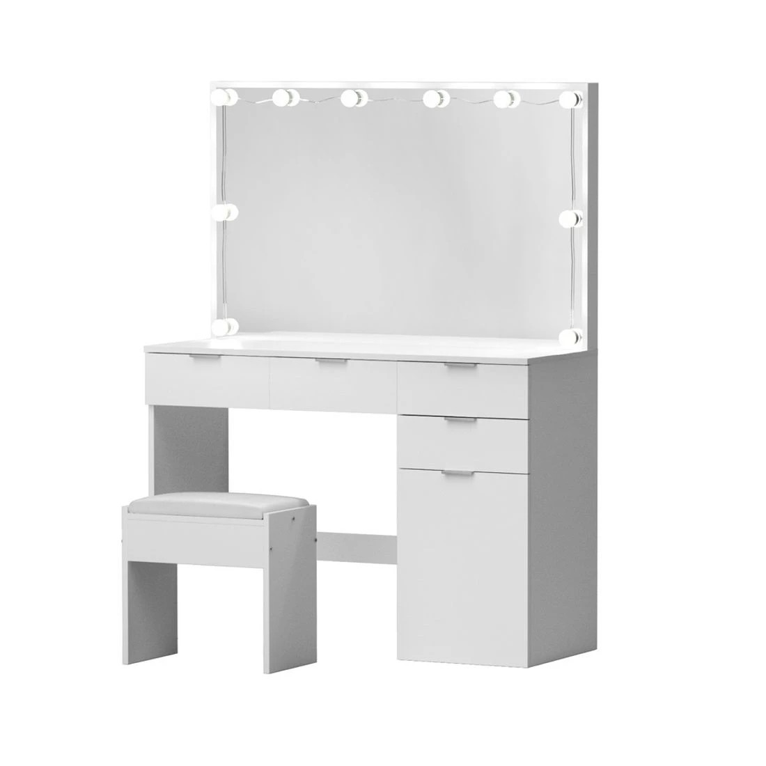 1 Artiss Dressing Table Set Stool 10 Led Bulbs - White, 1 of 8